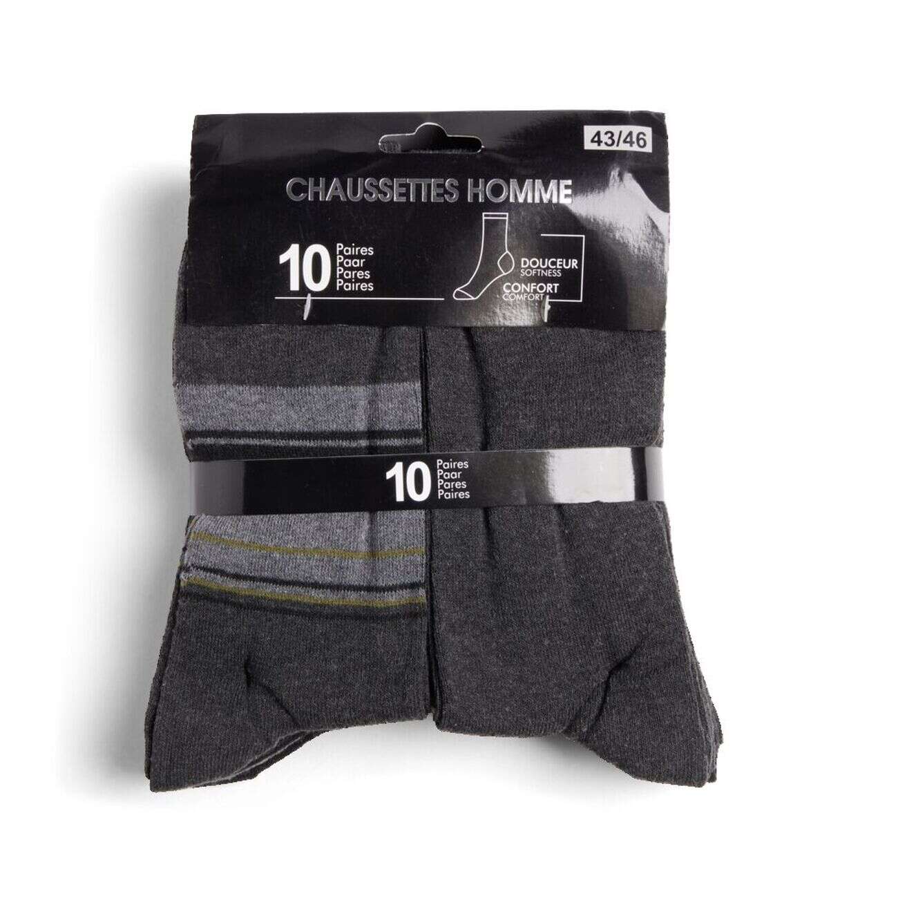 Lot de 10 paires de chaussettes pour homme T43/46 coton noir