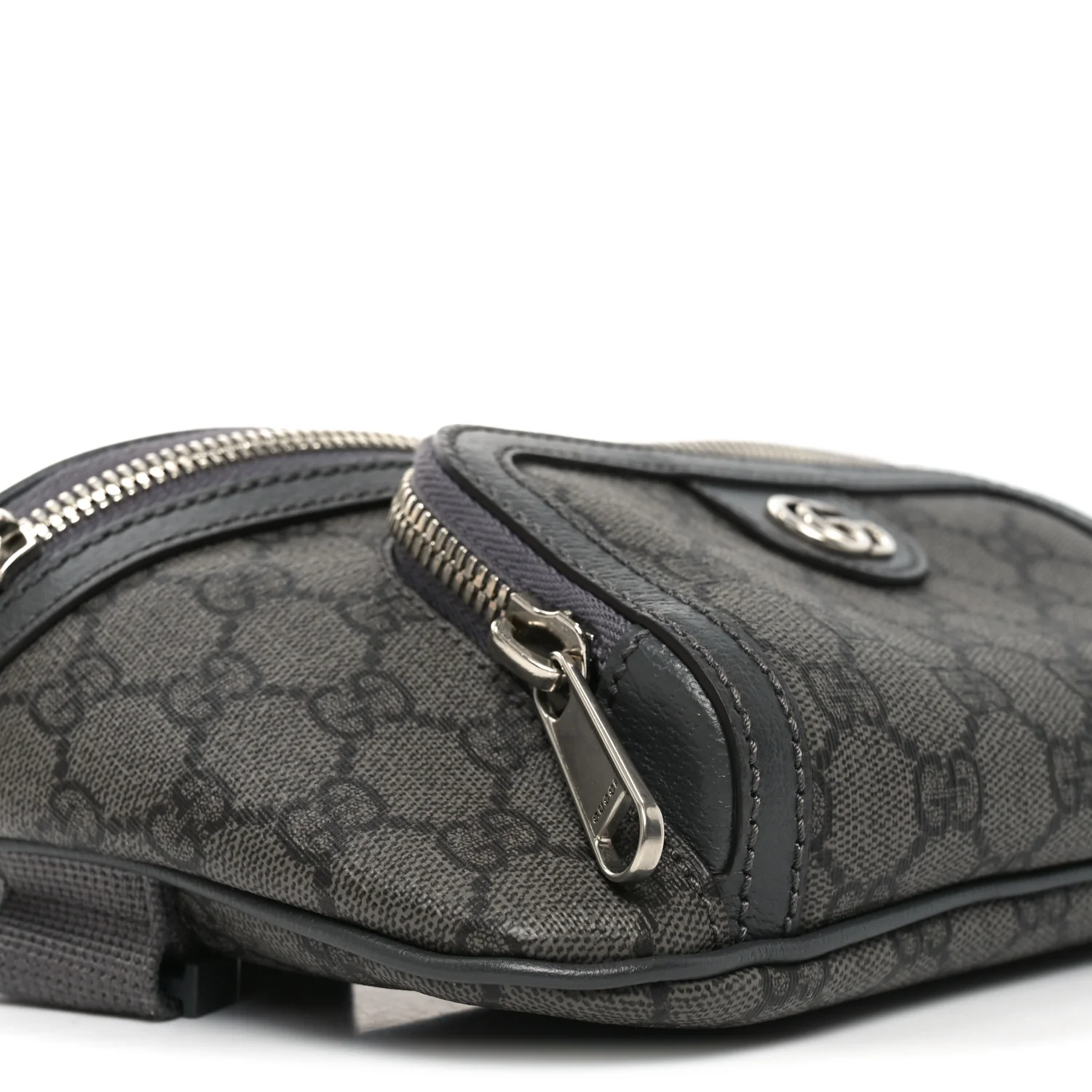GG Supreme Monogram Textured Dollar Calfskin Ophidia Belt Bag Grey Black Graphite Grey