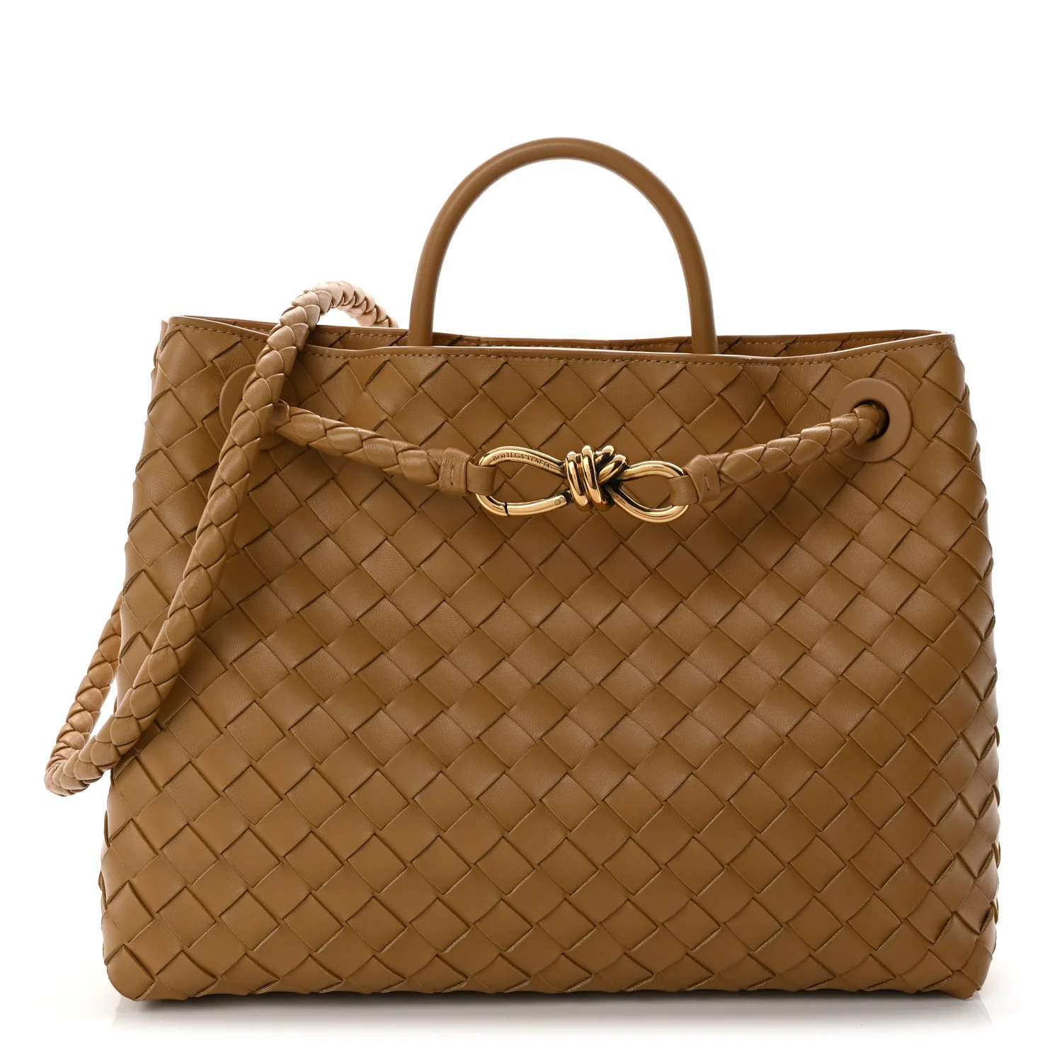 Nappa Intrecciato Medium Andiamo Shoulder Bag Dark Praline