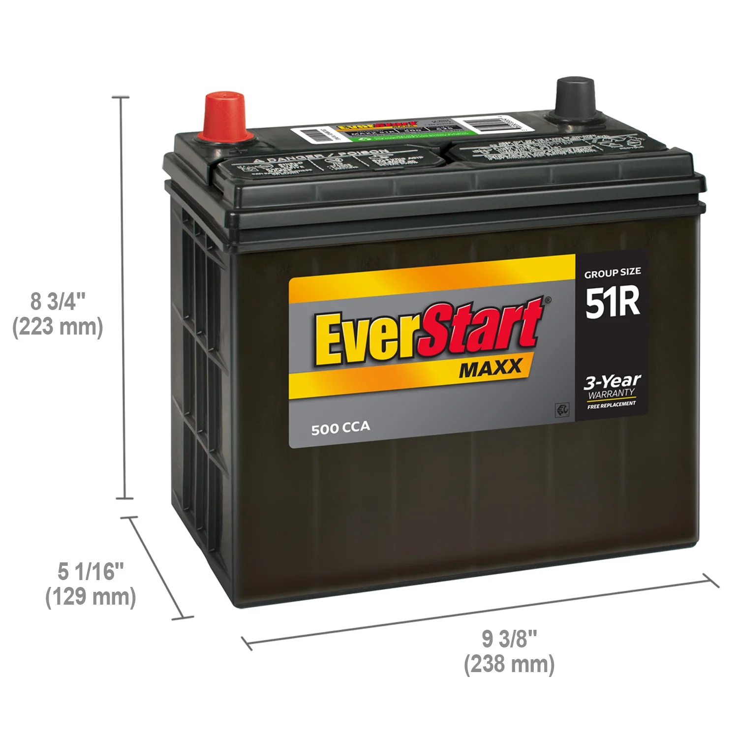 Maxx Lead Acid Automotive Battery, Group Size 51R 12 Volt, 500 CCA - Image 3