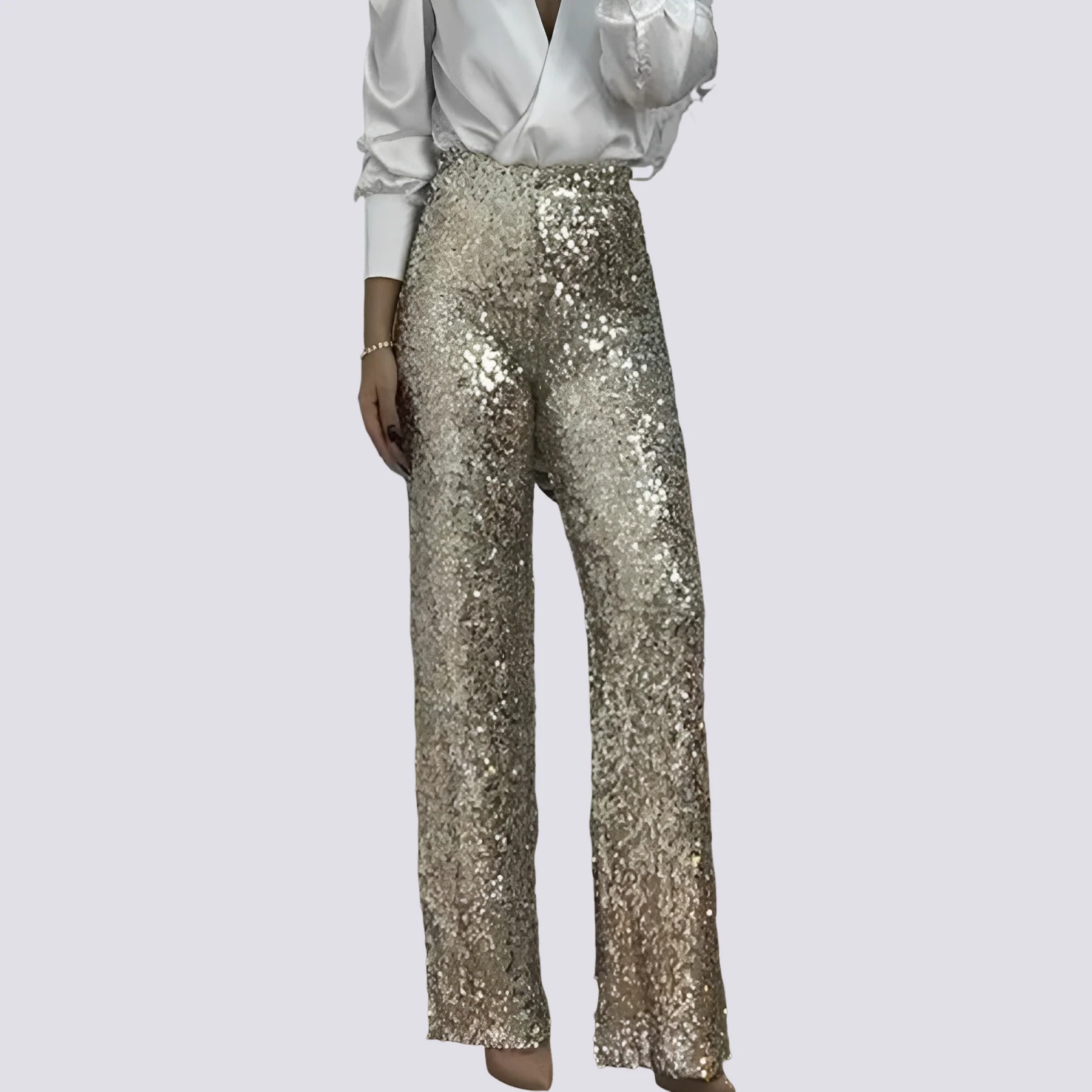 Mandy - Pantalon Taille Haute à Paillettes