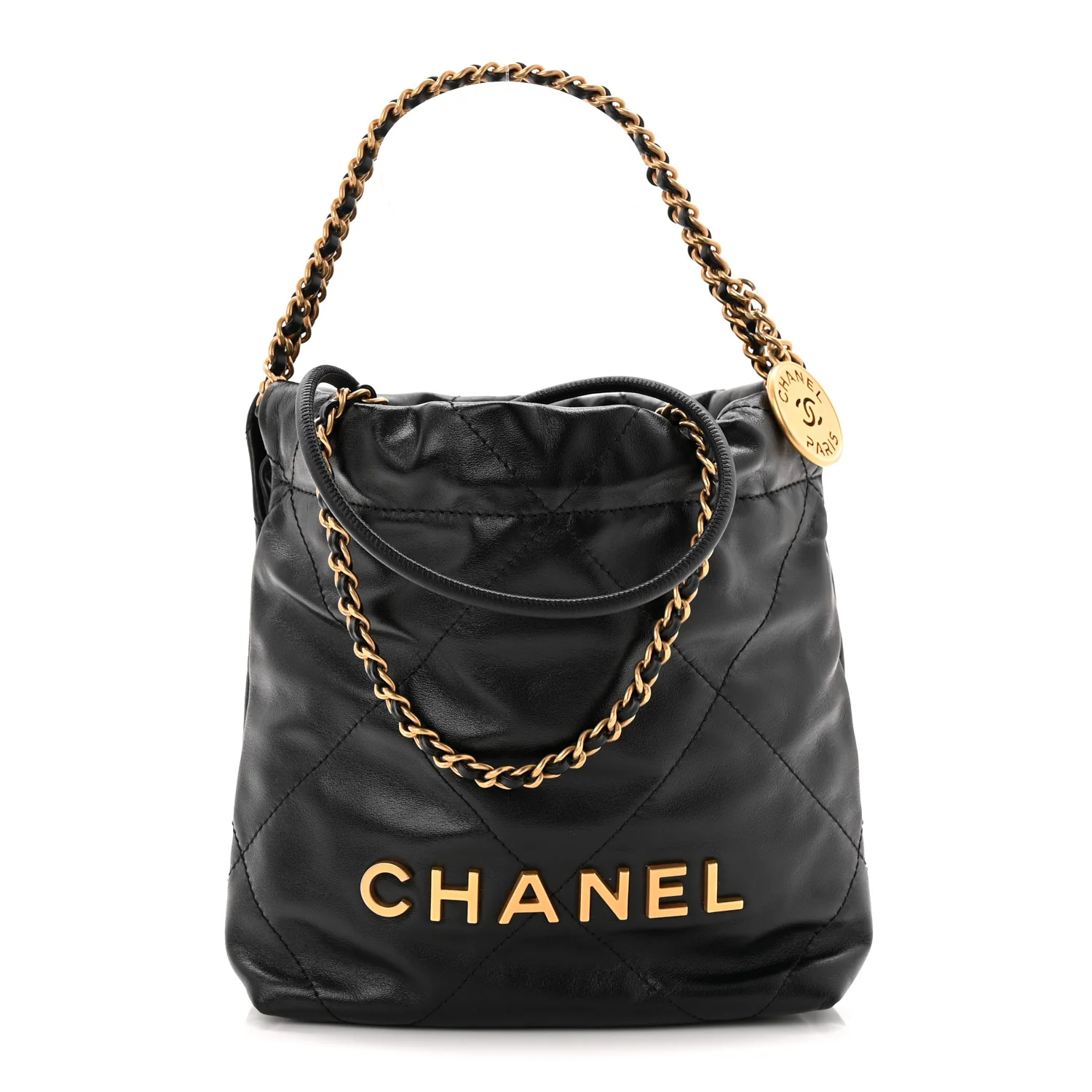 Shiny Calfskin Quilted Mini Chanel 22 Black