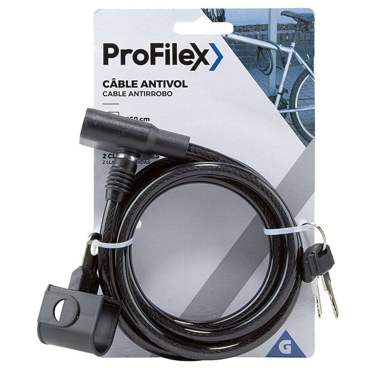 Câble antivol spirale avec 2 clés incluses