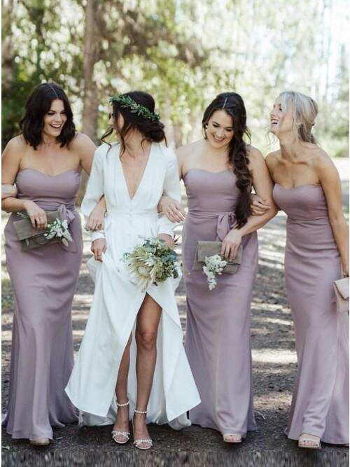 Mermaid Sweetheart Floor-Length Lilac Chiffon Bridesmaid Dress with Belt DMR95