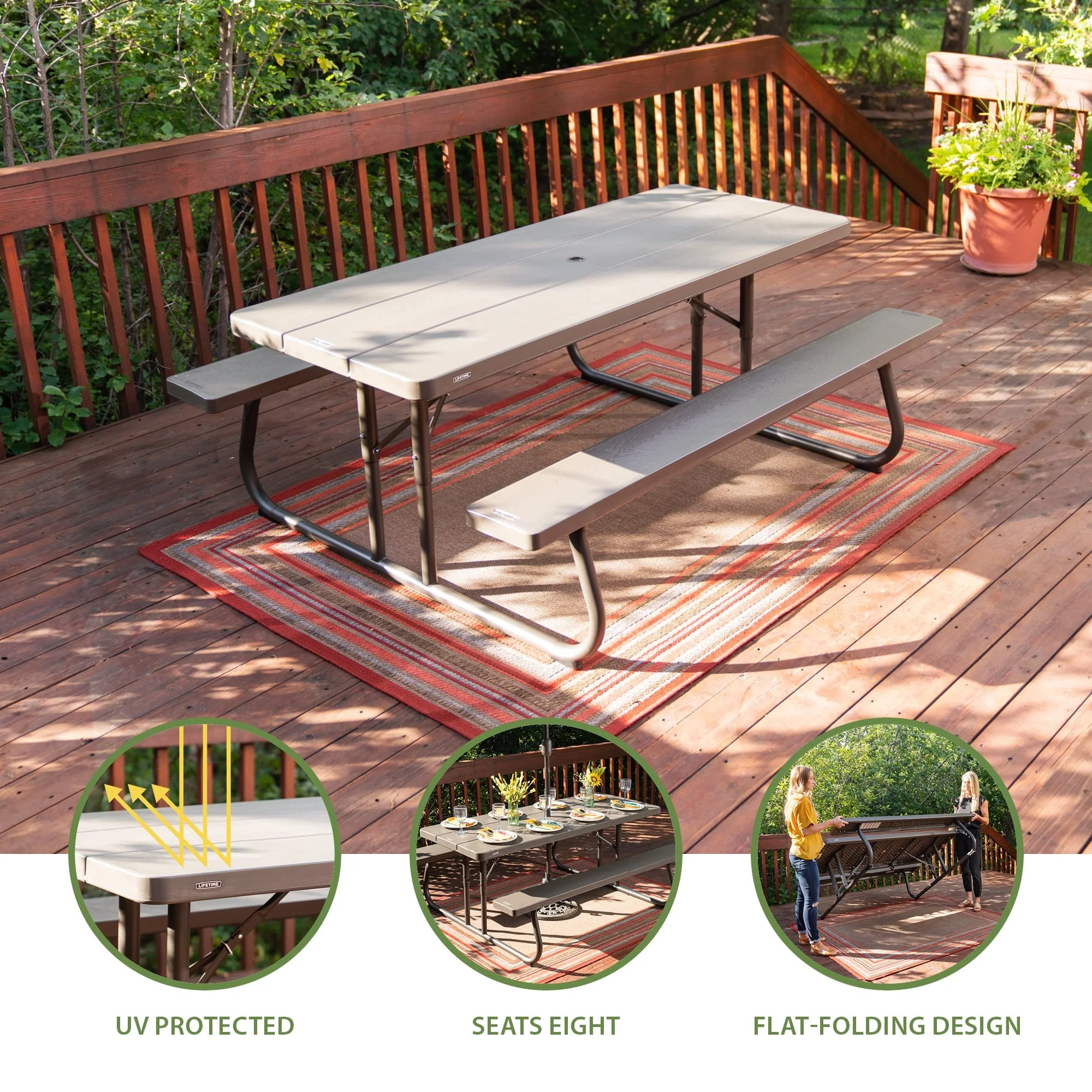 6 Foot Folding Picnic Table, Brown, 60105 Image 3