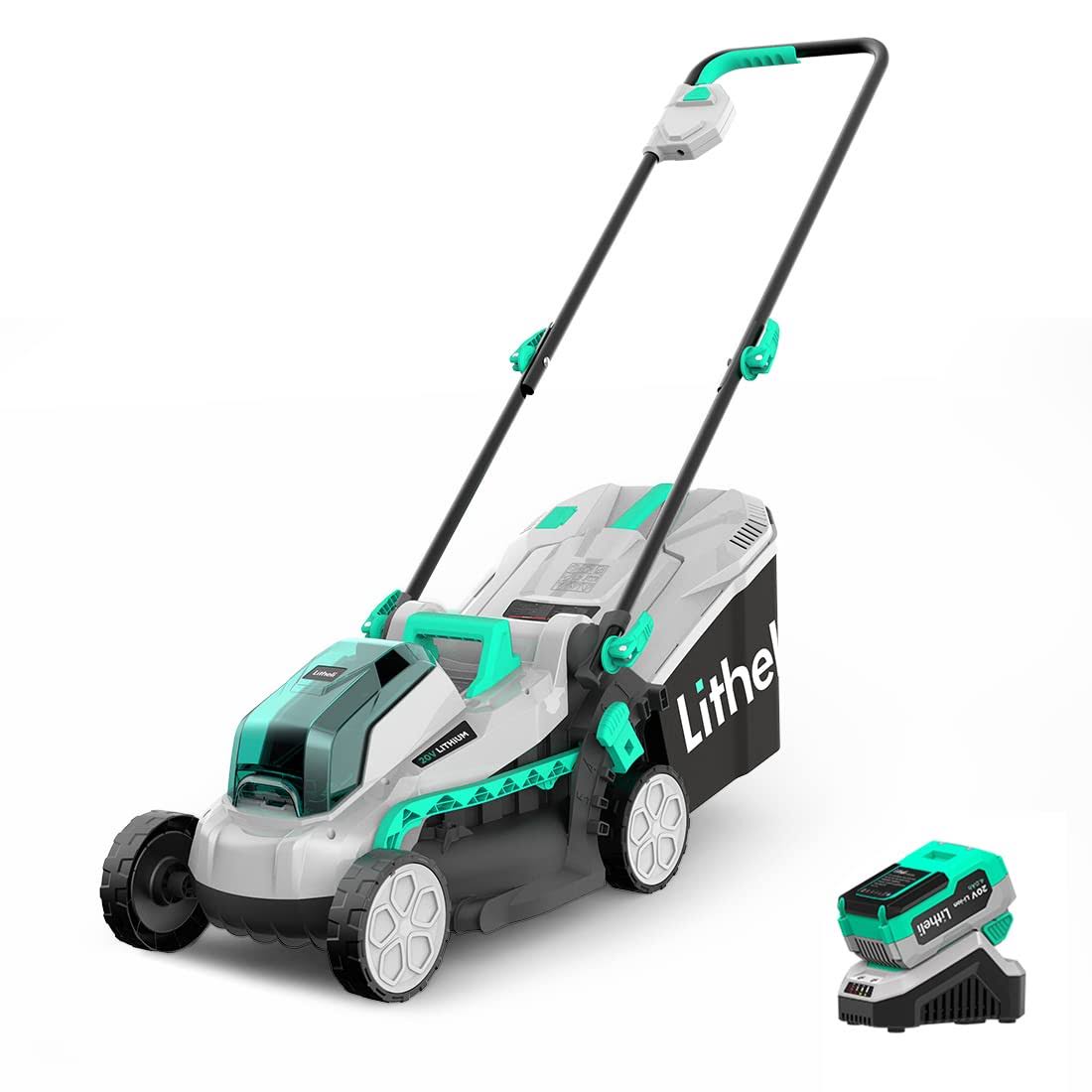 Litheli Cordless Lawn Mower 13 inch, 5 Heights, 20V Electric Lawn Mowers for Garden, Yard and Farm, with Brushless Motor, 4.0Ah Battery & Charger