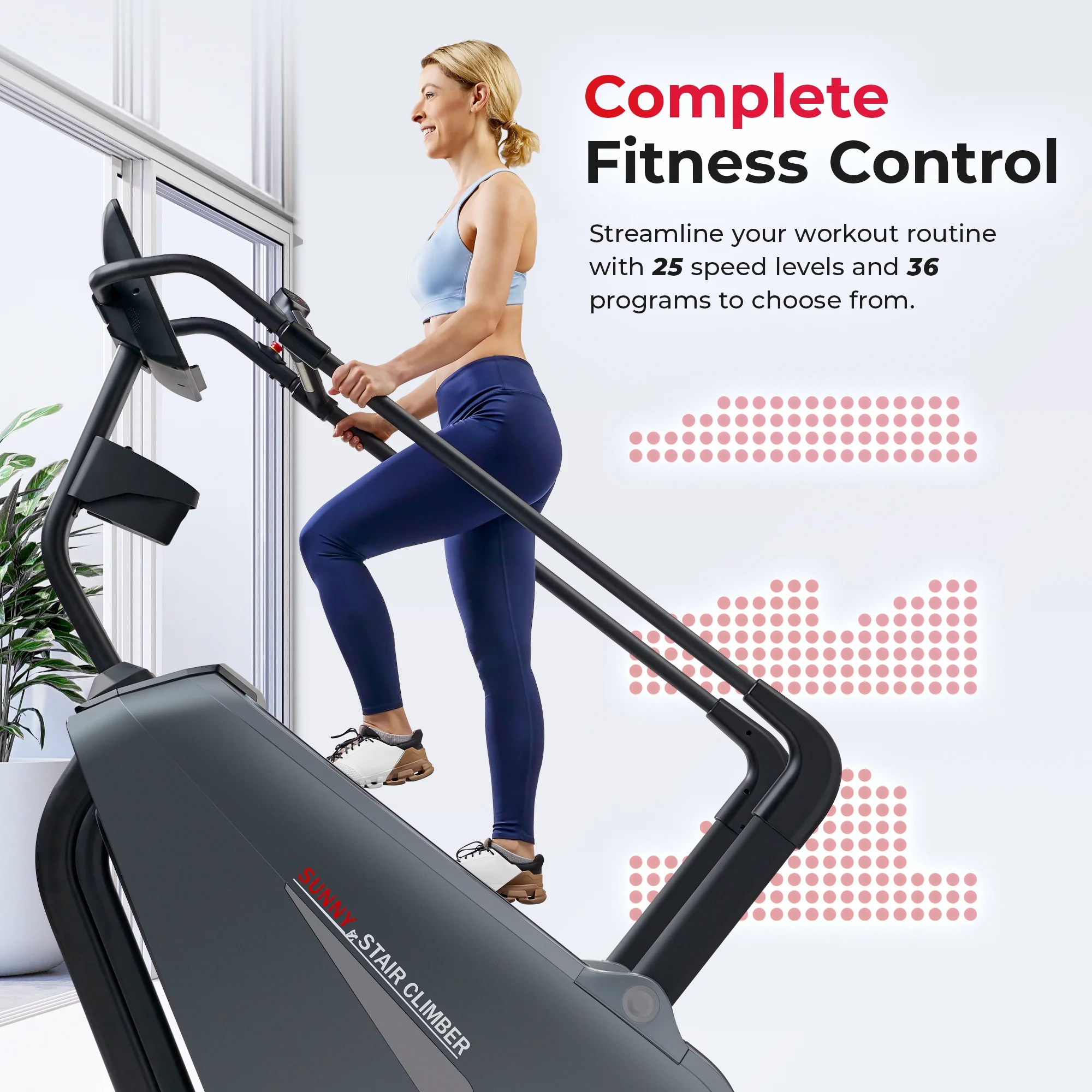 Sunny Health & Fitness High - Intensity Stair Stepper Climber, Commercial Grade, 25 Levels of EMS, Cardio and Lower Exercise, 400 lb Capacity W FREE Sunnyfit App - SF - X7300SMART