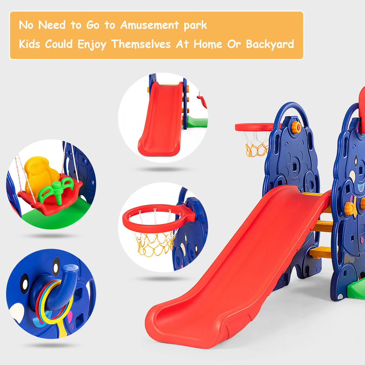3 in 1 Junior Children Climber Slide Swing Seat Basketball Hoop Playset Backyard - Image 4