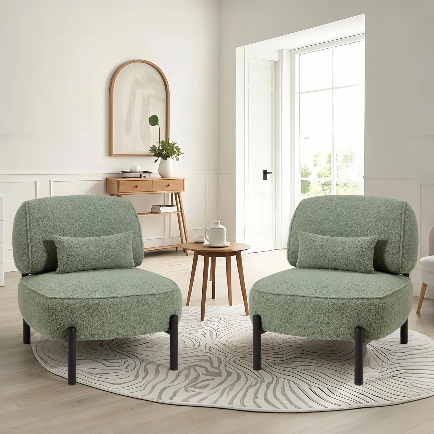 AECOJOY Mid Century Modern Accent Chair, Extra Large Teddy Upholstered Lounge Chair with Pillow