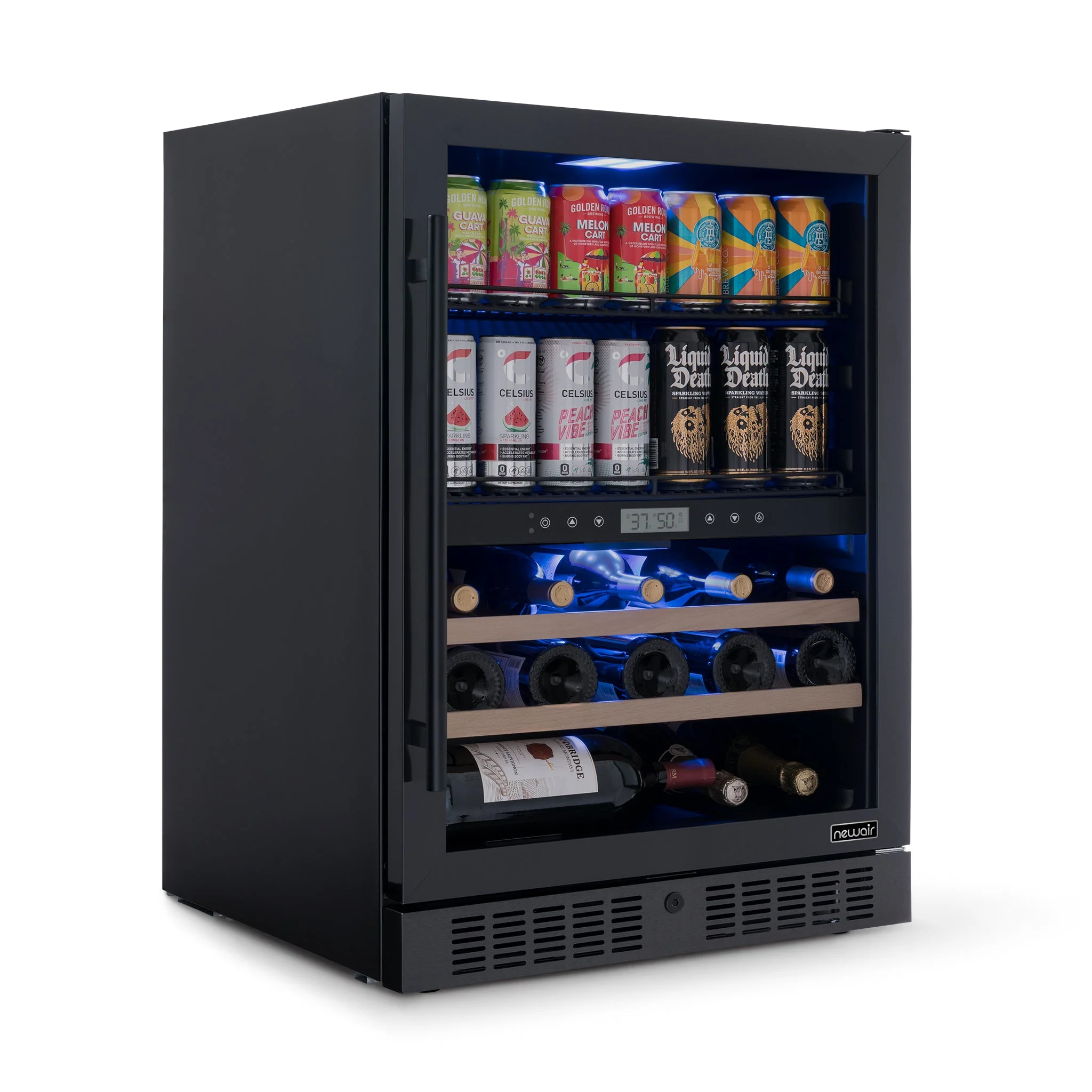 Newair 100-Can, 24-Bottle Built-in Dual Zone Black Beverage Fridge - 24