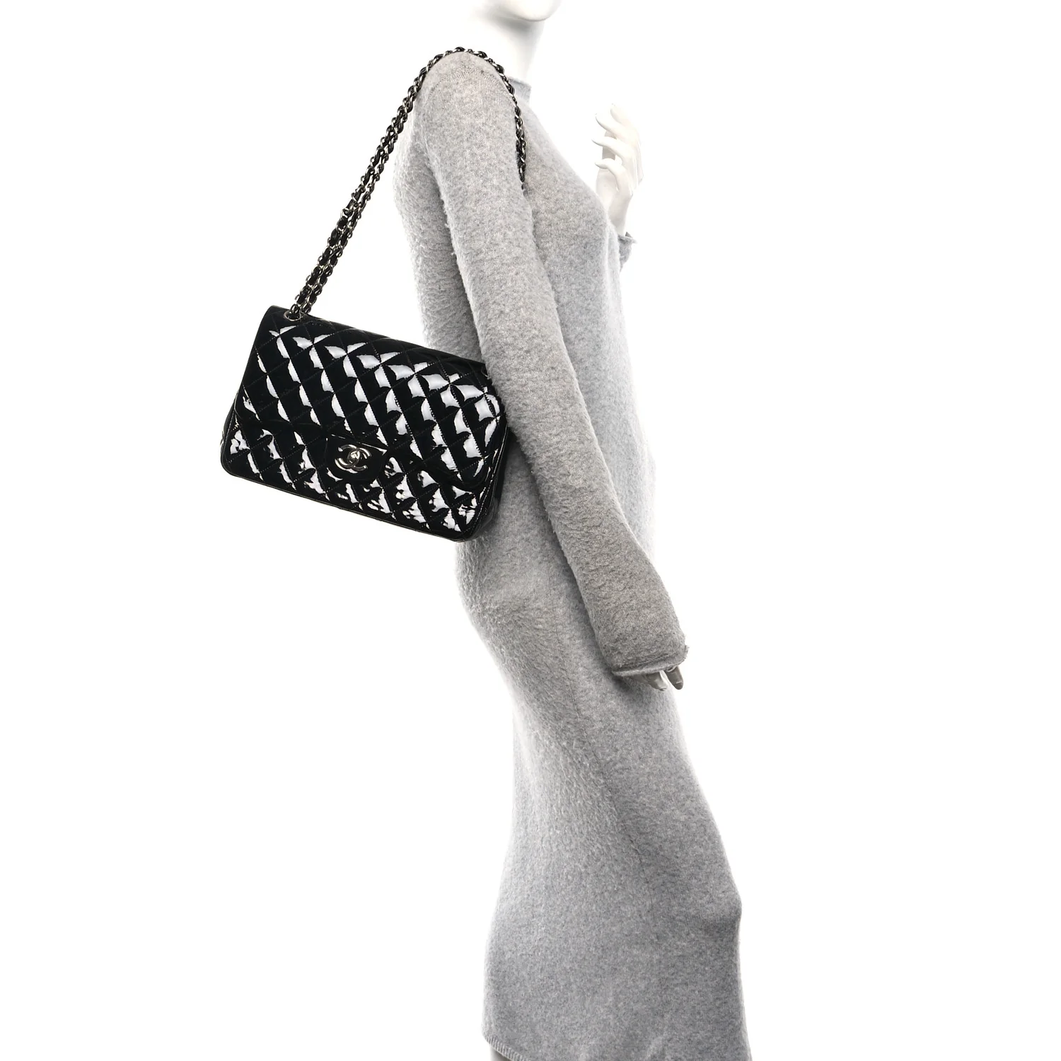 Patent Quilted Jumbo Double Flap Black