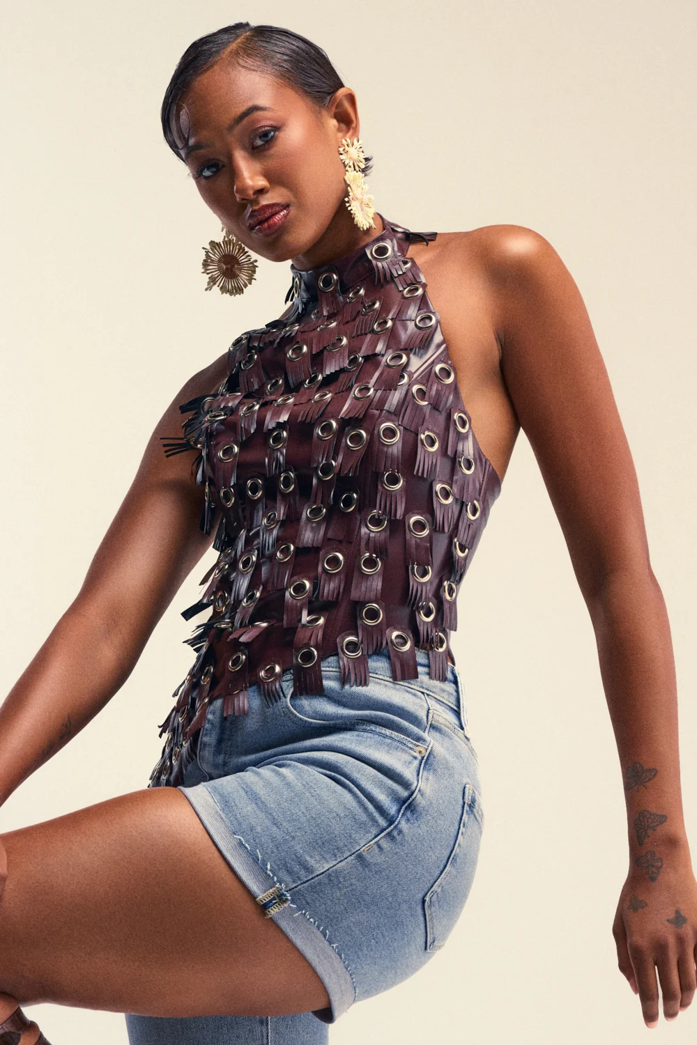 BRING ME LUCK FAUX LEATHER HALTER NECK - Akira Store