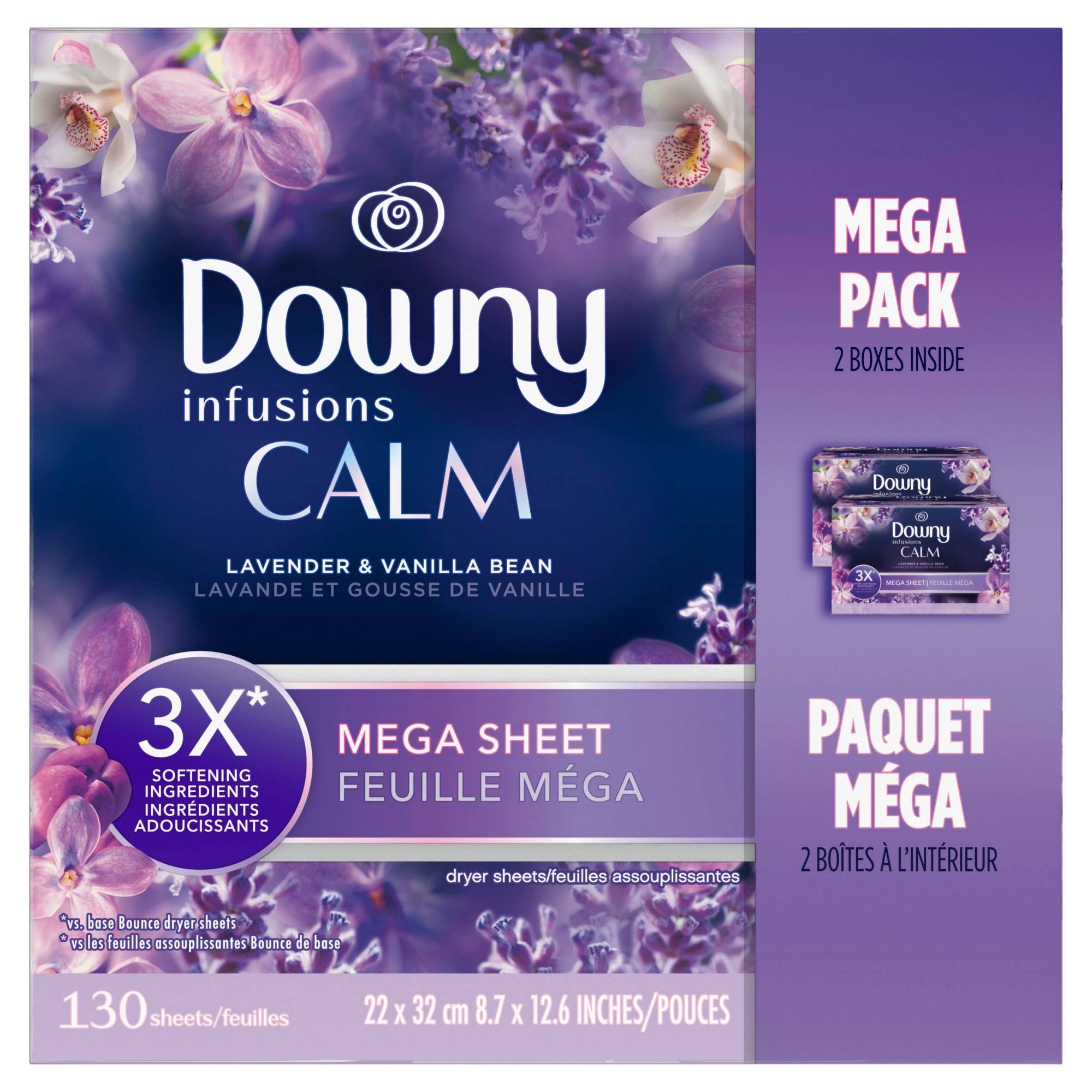 Downy Infusions Mega Dryer Sheets, Calm, Lavender - 130 ct