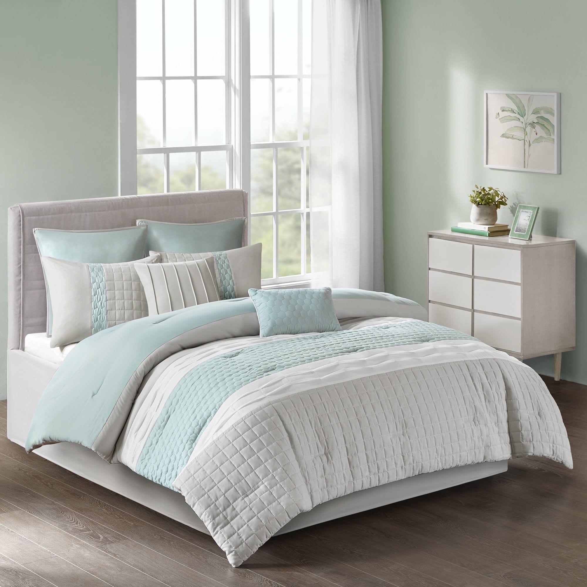 510 Design - Tinsley 8 Piece Comforter Set - King - Seafoam/Grey