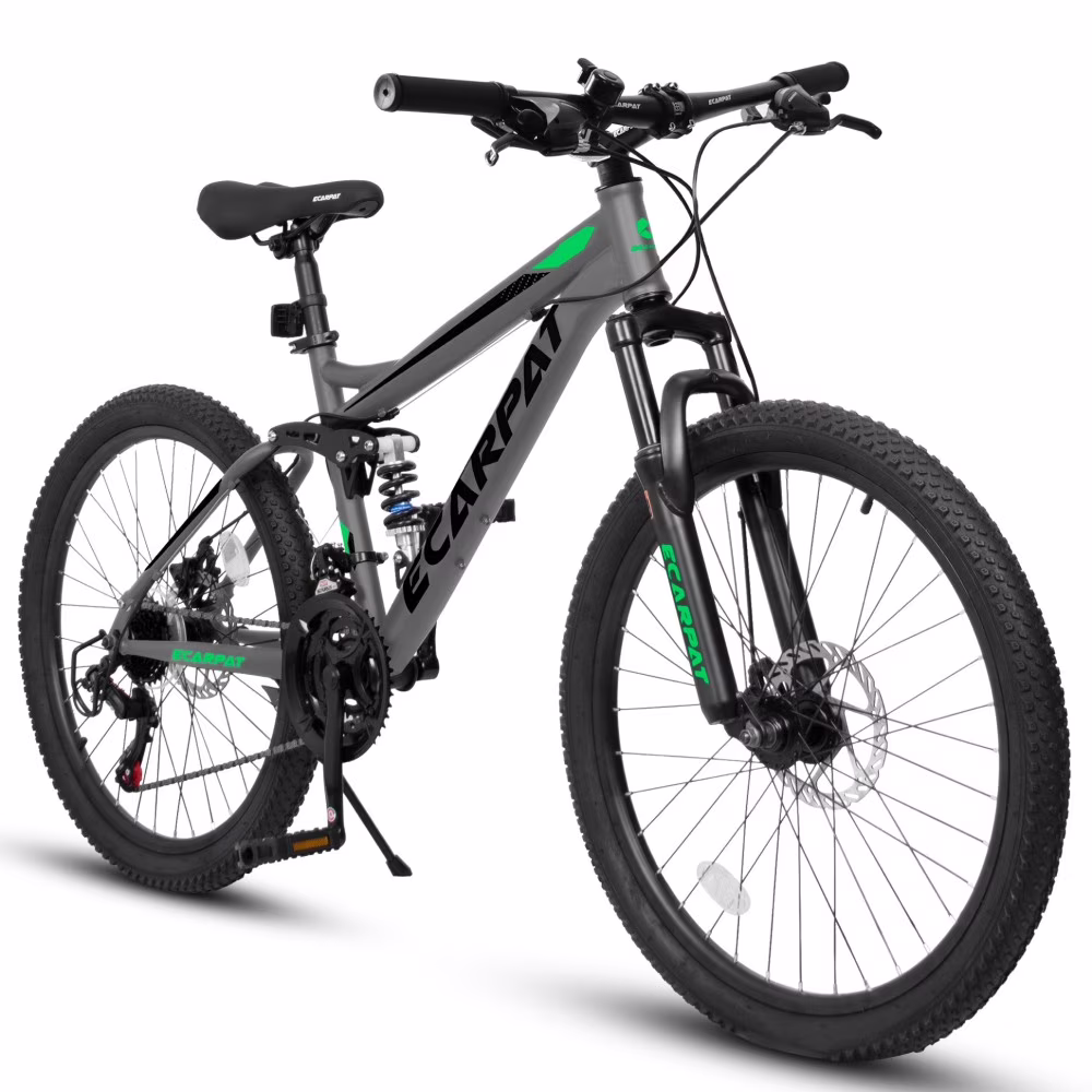 A2760 27.5 Inch Full Suspension Mountain Bike, Front and Rear Dual Shock Absorbers, Mechanical Disc Brakes, 21-Speed, Suitable for Men and Women, Ideal for Travel and Fitness Enthusiasts