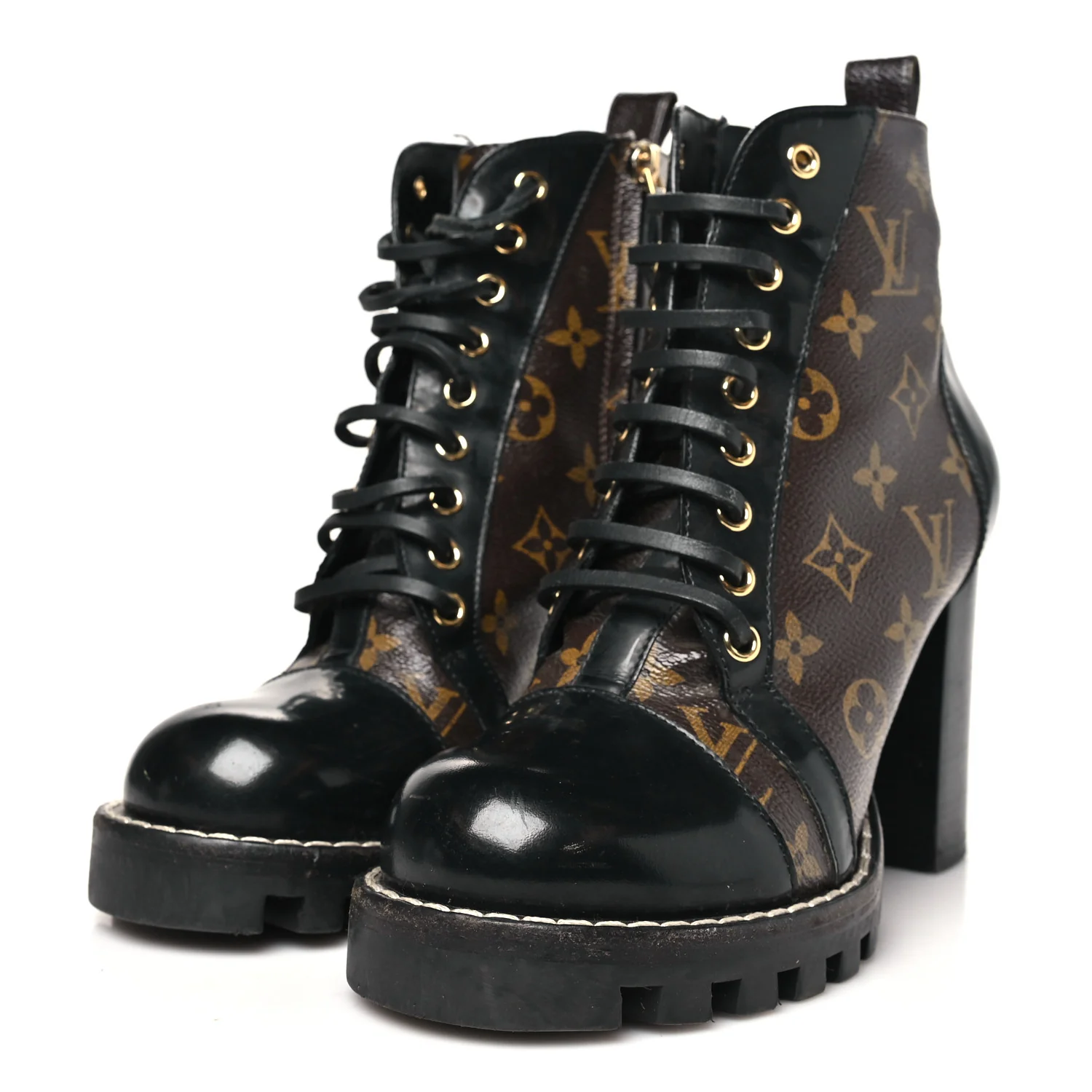 Patent Calfskin Monogram Star Trail Ankle Boots 38.5 Black