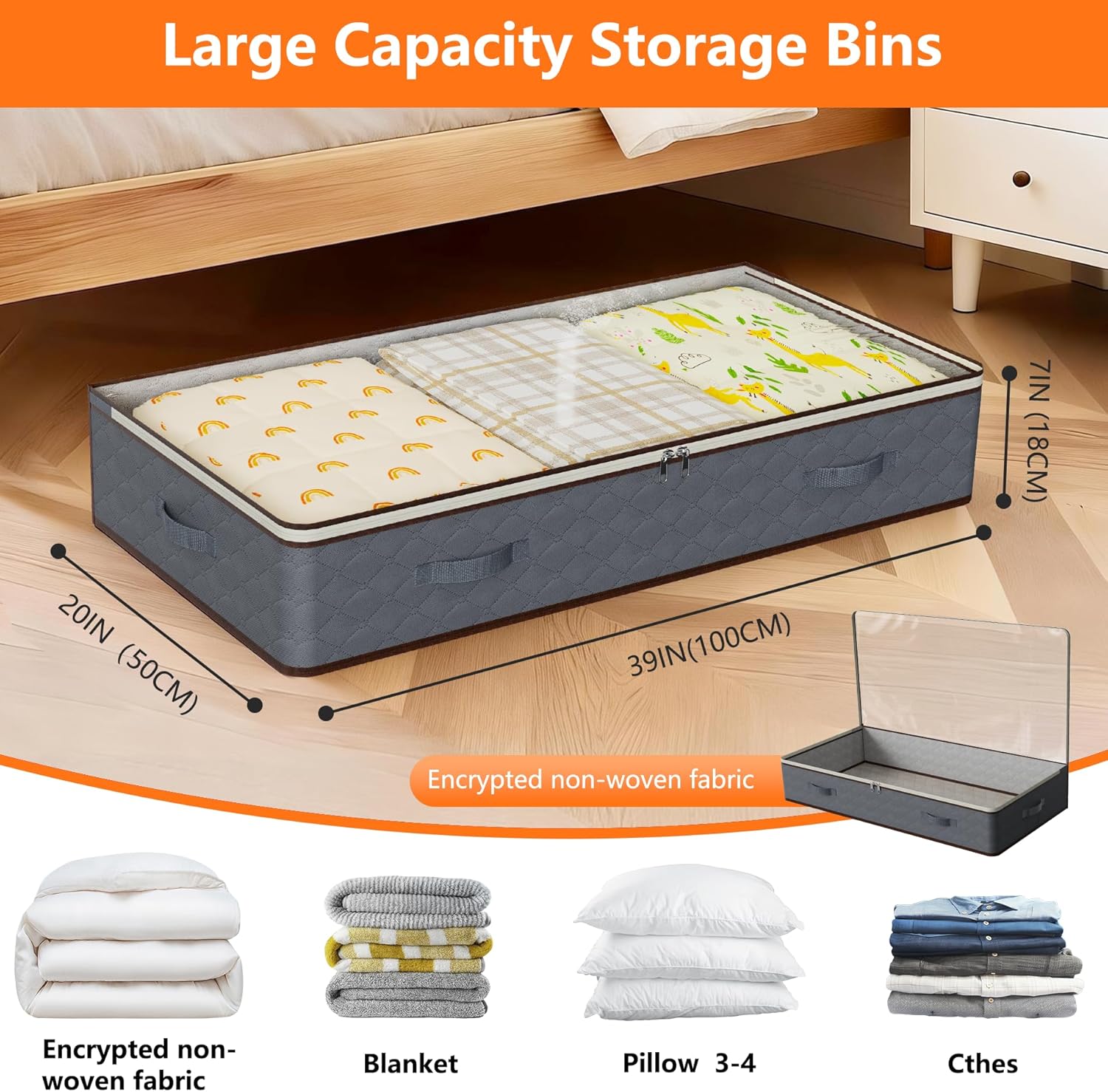 90L Under Bed Storage Containers,4-Pack Closet Organizer Storage Bins,Gray