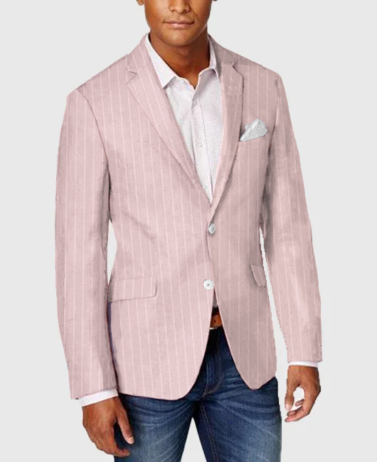 Blazer élégant à rayures verticales, revers cranté et deux boutons OK