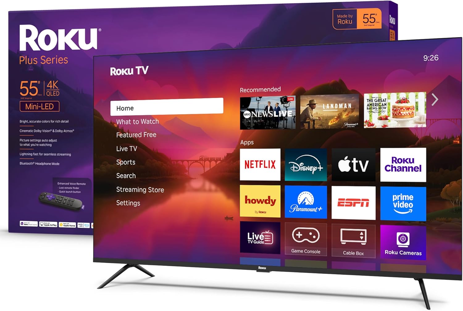 Roku Smart TV – 55-Inch Plus Series  Mini-LED TV – RokuTV with Enhanced Voice Remote – Flat Screen 4K QLED Television with Dolby Vision & Wi-Fi for Streaming Live Local News  Sports