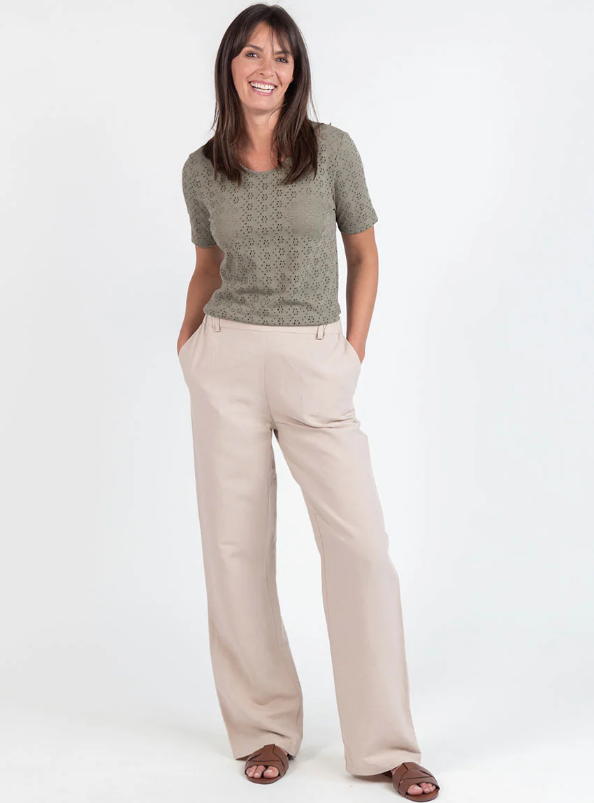 Pantalon femme large lin beige