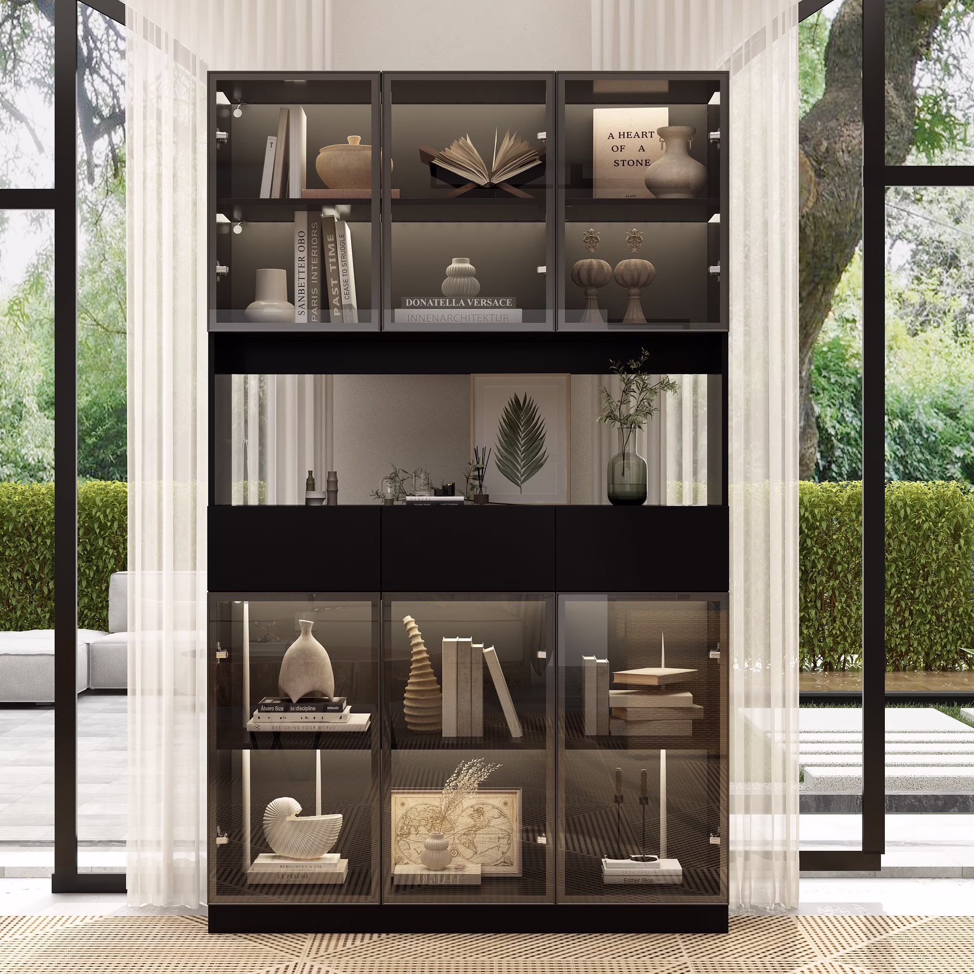 Bookcases Organizer with LED Lights, Heavy Duty Display Cabinet with Glass Door for Living Room, 31.5" Wide(31.5 in, 5-Tier) - Image 3