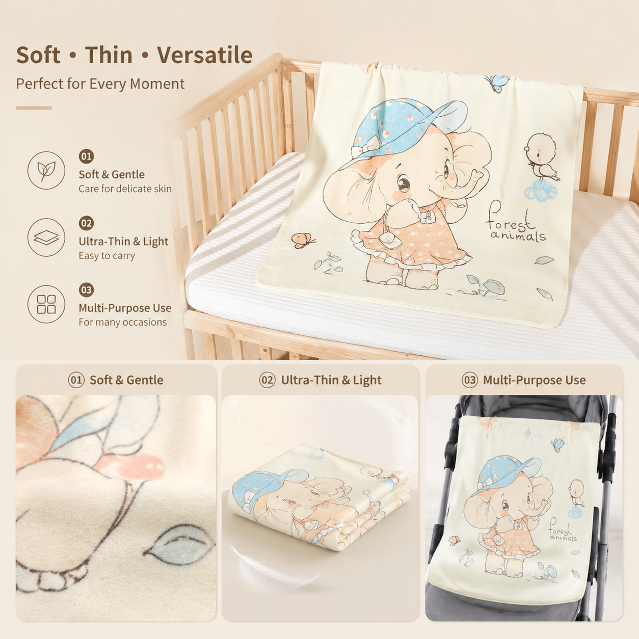 Custom Printed Animal Cartoon 100% Polyester Anti-Dust Mite Multifunction Throw Blanket Stylish Luxury Travel Gifts All Season