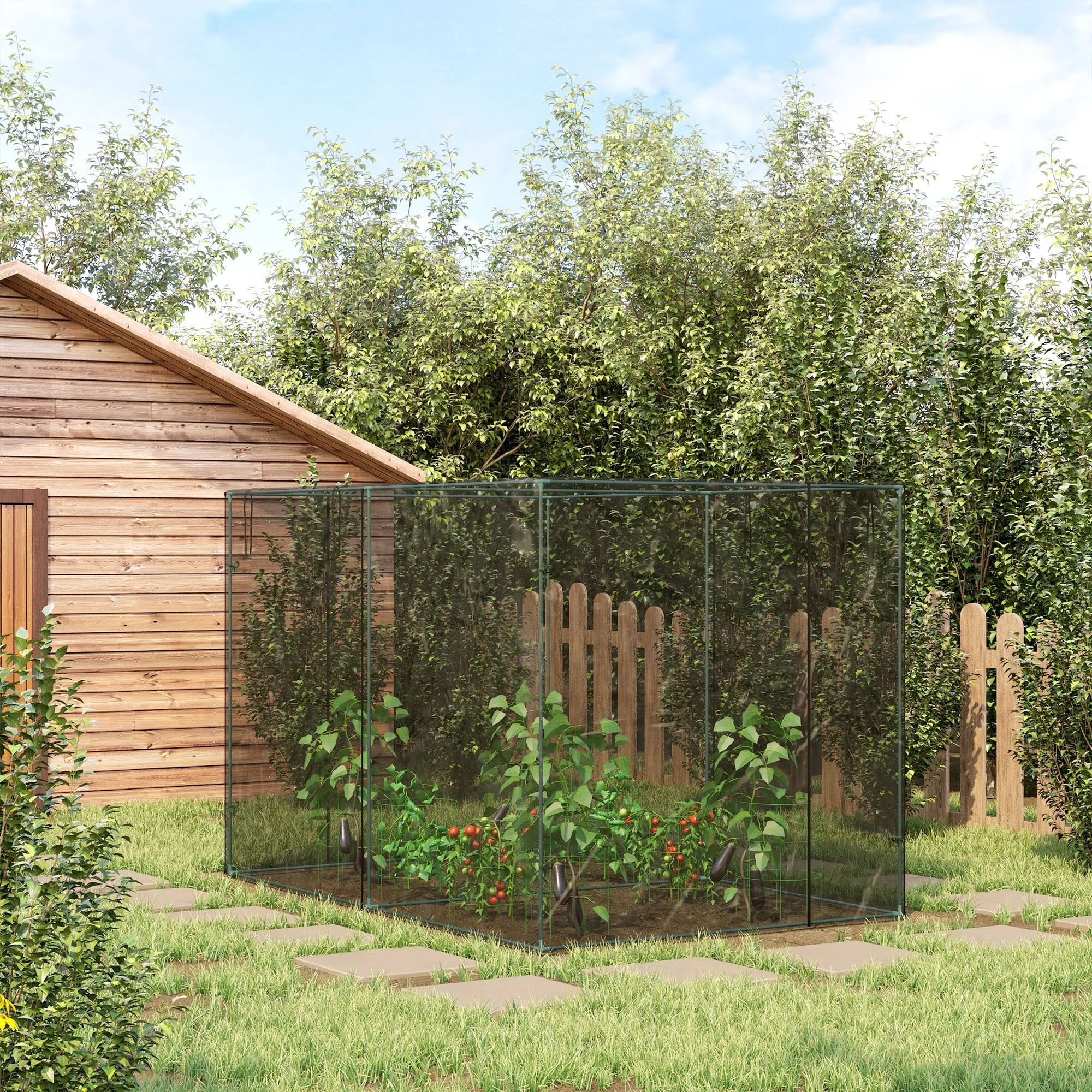 Outsunny 10 x 6.5ft Walk-In Crop Cage, Plant Protection Tent, with Two Zippered Doors, Storage Bag and 6 Ground Stakes - Steel