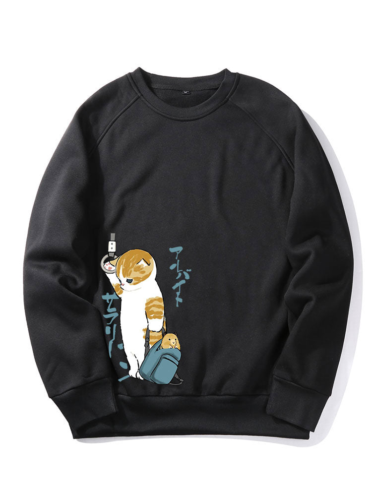 Sweat-shirt à manches raglan avec imprimé chat mignon