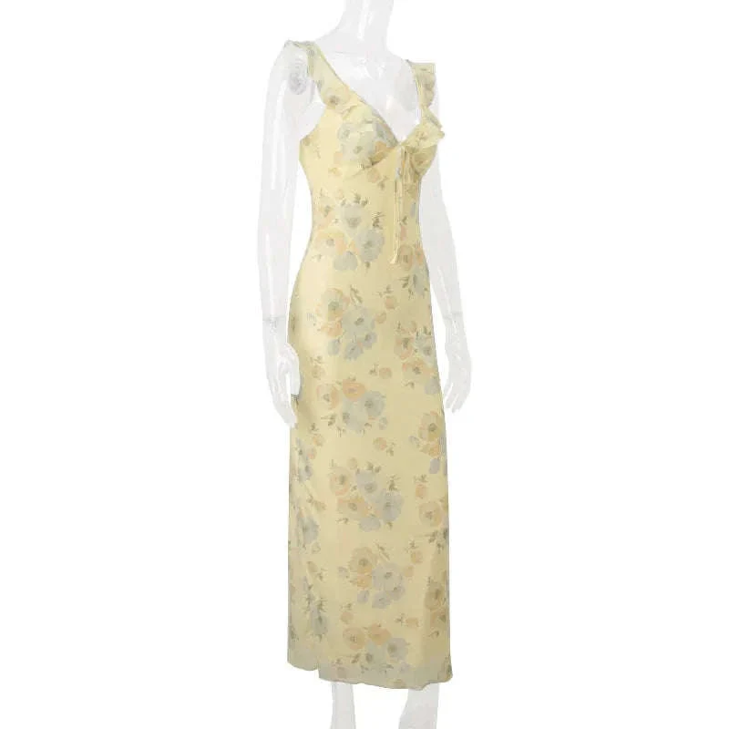 Robe Maxi Dos Nu Plongeant Fleurie Mode Été