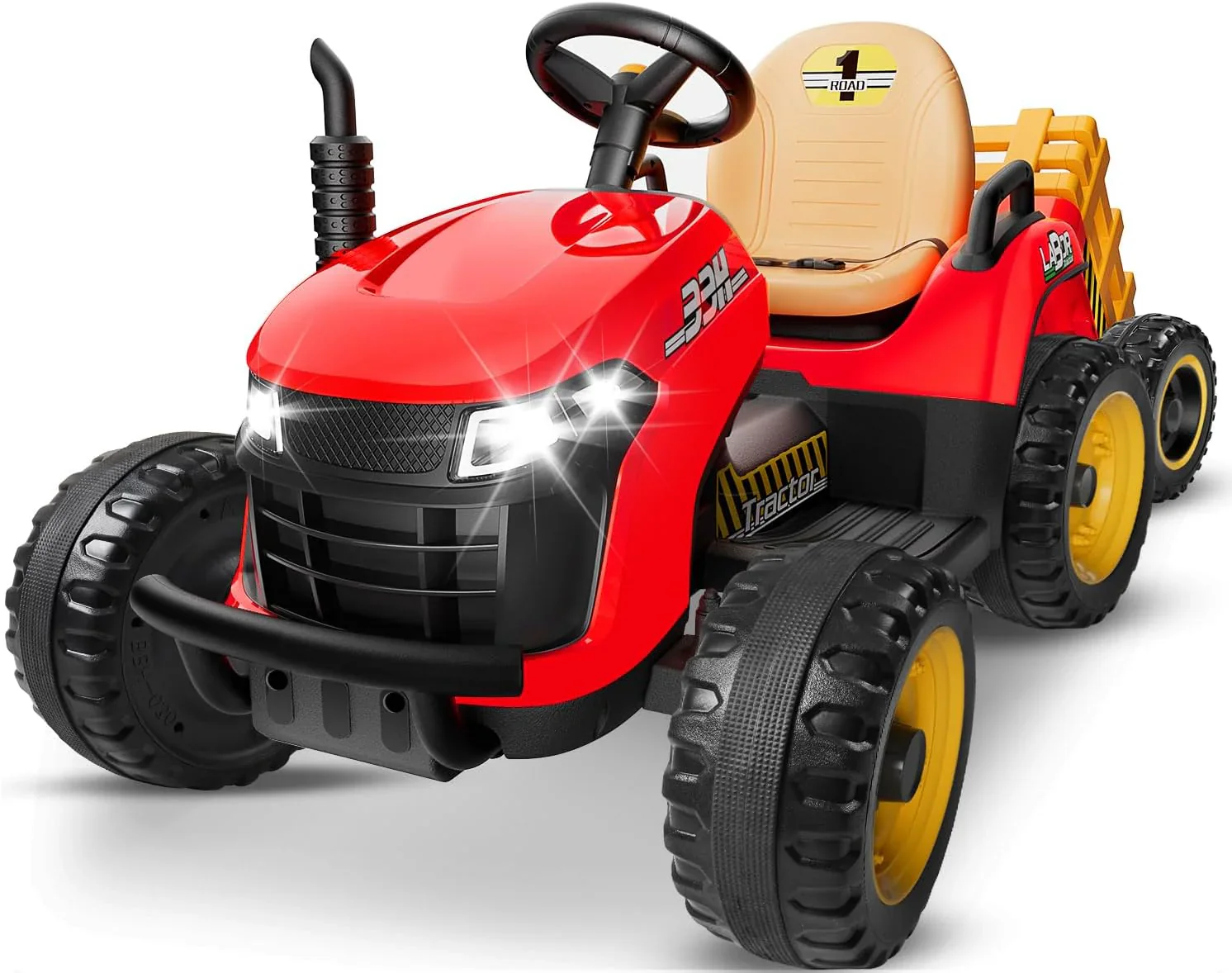 Tracteur électrique 24 V avec remorque basculante détachable, 2 moteurs de 65 W, pneus EVA et télécommande.