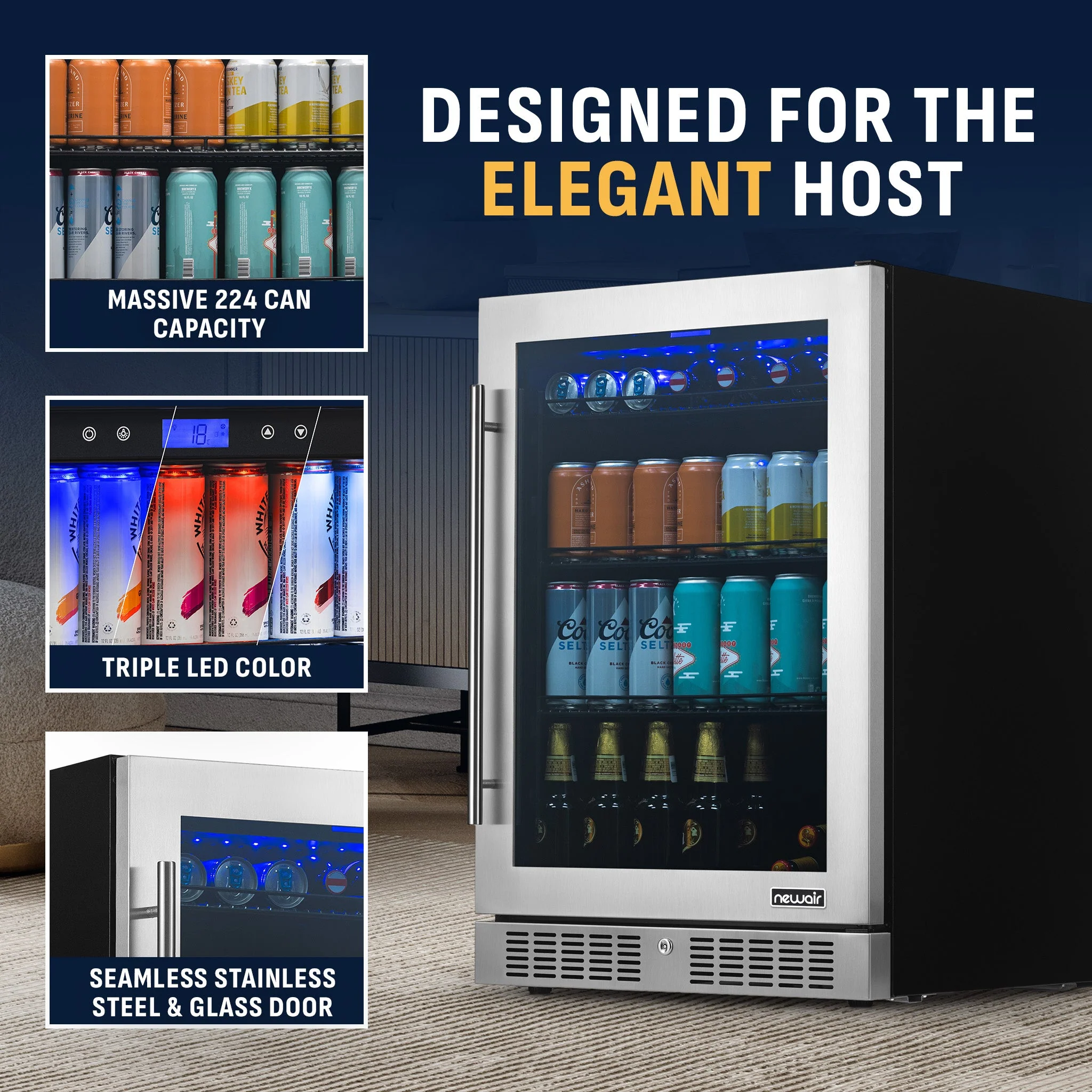 Newair 224-Can Built-In Stainless Steel Beverage Fridge - 24