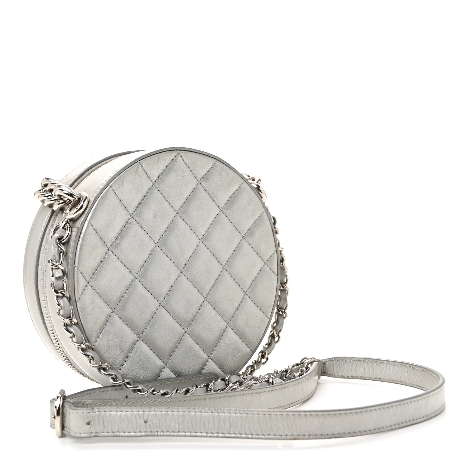 Metallic Glazed Calfskin Round As Earth Evening Bag Silver