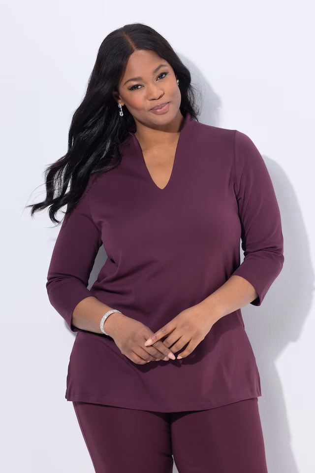 Pima Cotton Goblet Collar 3/4 Sleeve Tee