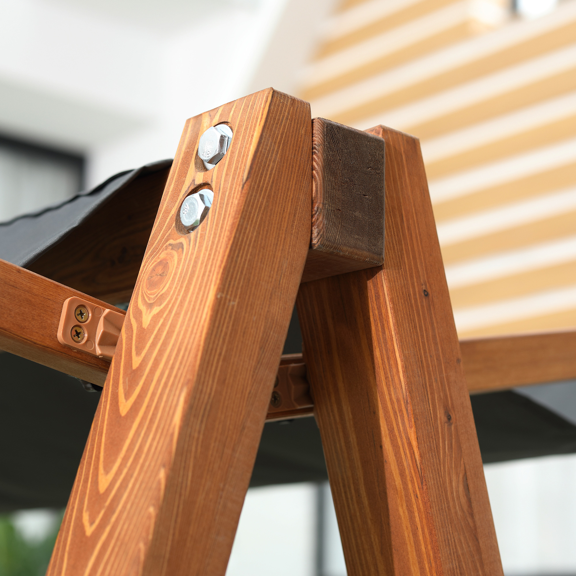 Outsunny hangmatschommel met bedfunctie 3-zits tuinschommel met dak ligbed tuinbank Lariks hout polyester grijs + teak 225.5 x 113 x 180 cm