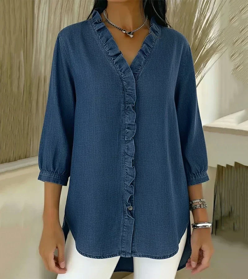 Clémence | Blouse fluide col V volanté