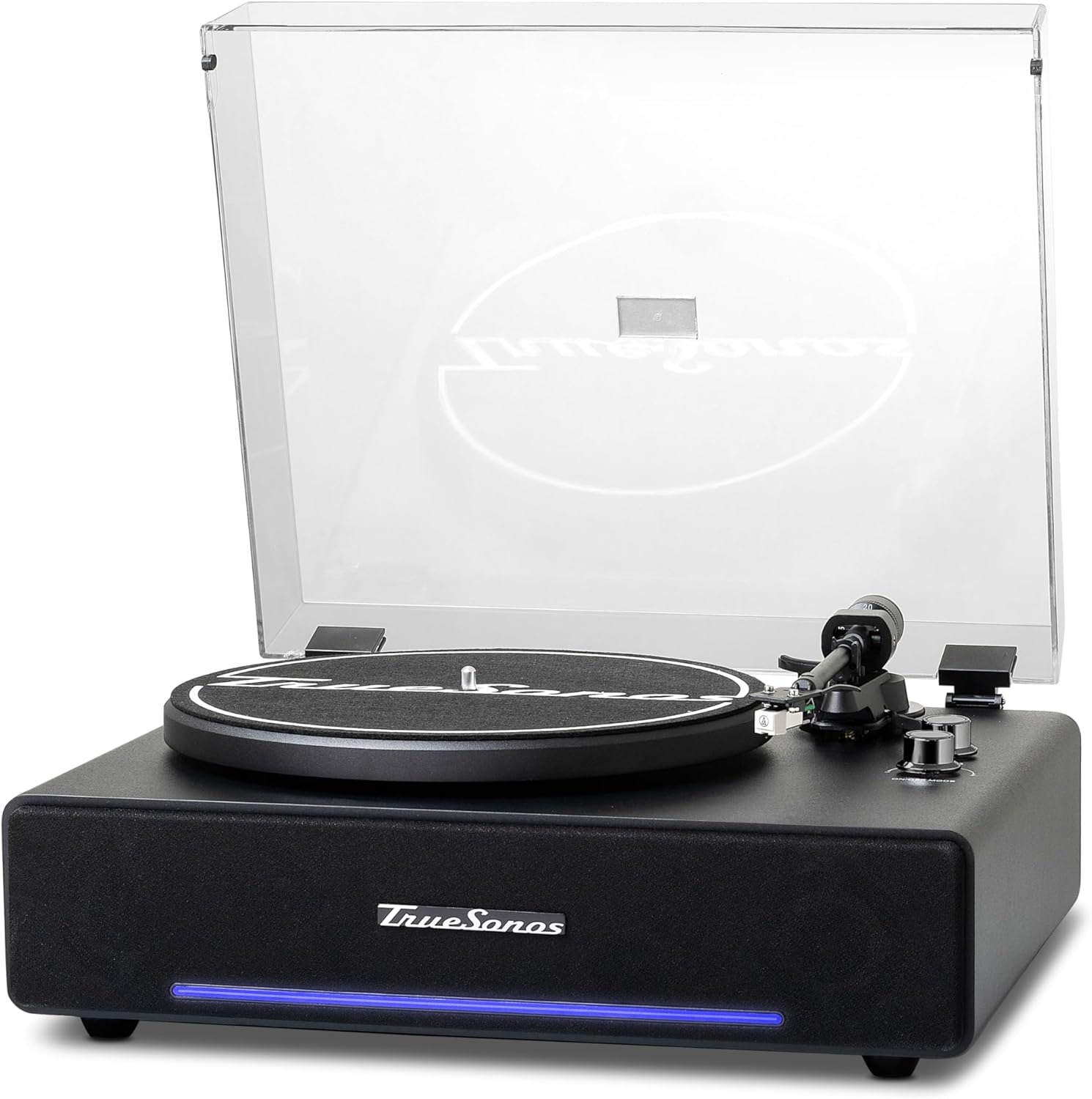 Hi-Fi Record Player with Speakers | Premium Vinyl Turntable with Bluetooth Capability | Built-in 4-Speaker Stereo System for Music Fans  Black Veneer + Black Trim
