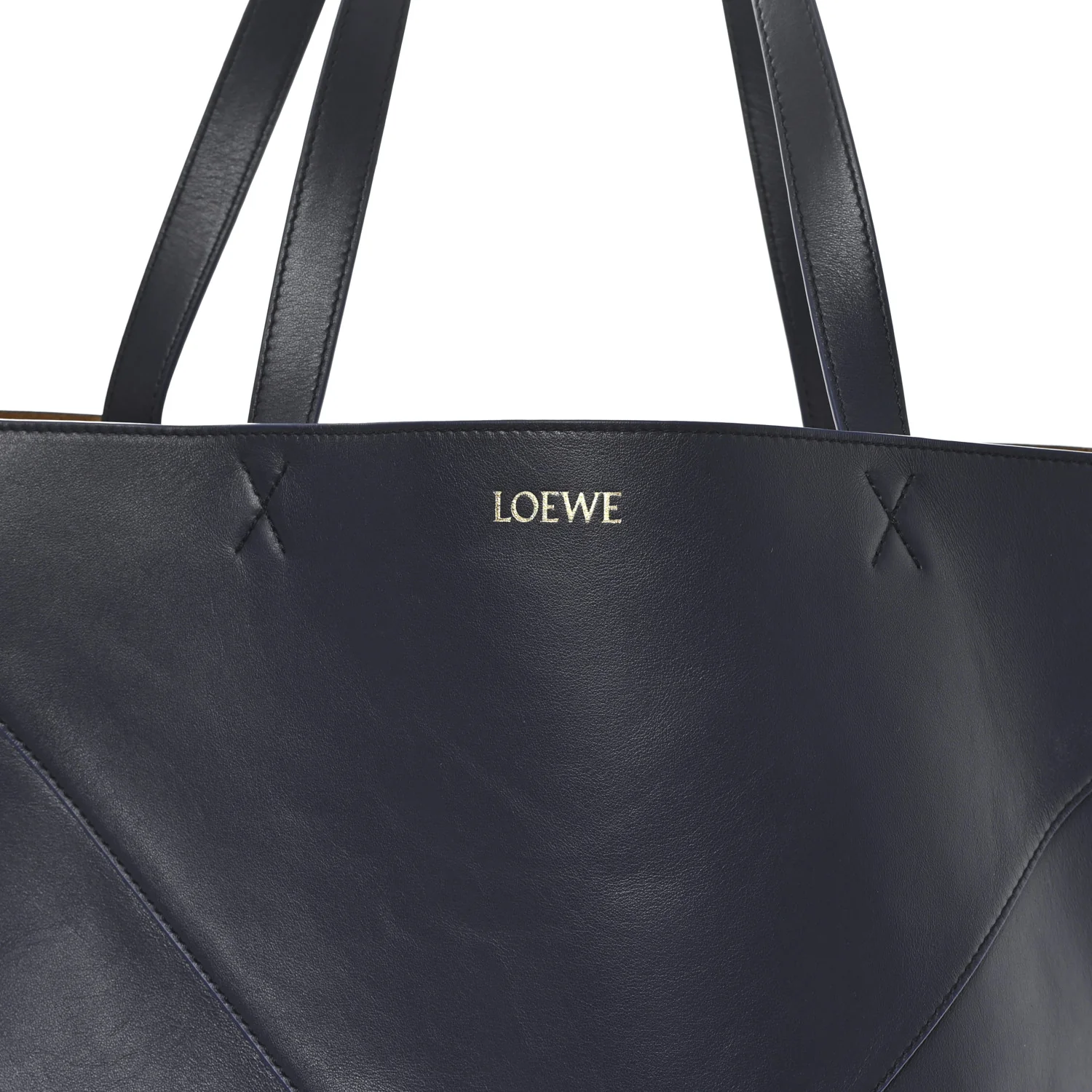Shiny Calfskin Large Puzzle Fold Tote Abyss Blue