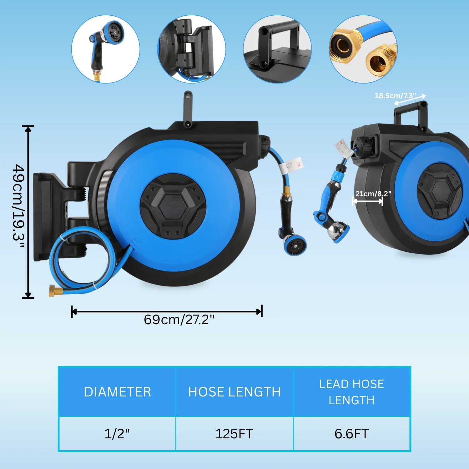 Legooin? Retractable Garden Water Hose Reel, Heavy Duty 131FT with 10-Function Nozzle, Wall Mount, Automatic Rewind, Any Length Lock, 180�� Swivel