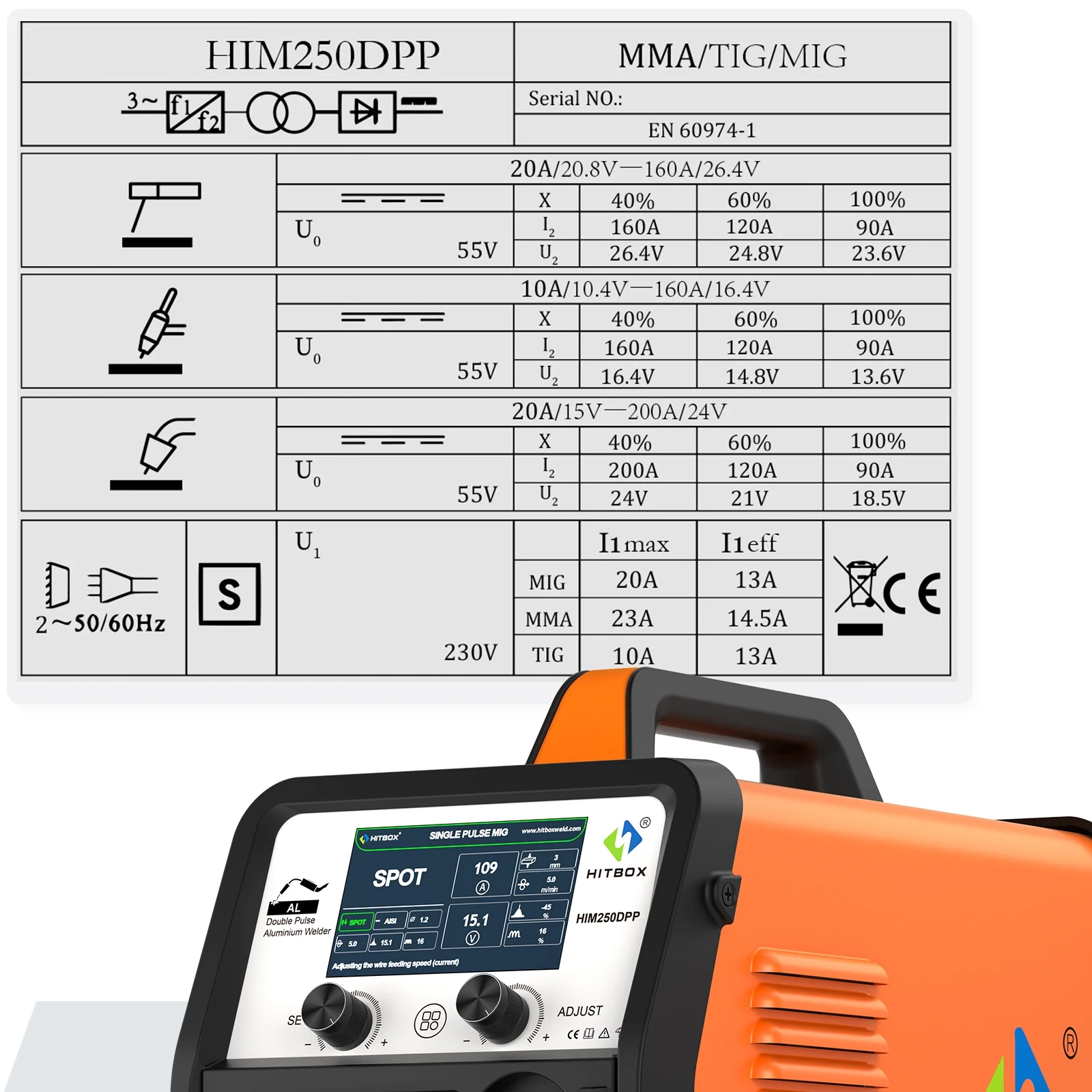 Aluminum MIG Welder, 200Amp Dual Pulse MIG Welder 110/220V, Gas /Gasless MIG Lift TIG MMA Stick Welding Machine - Image 7