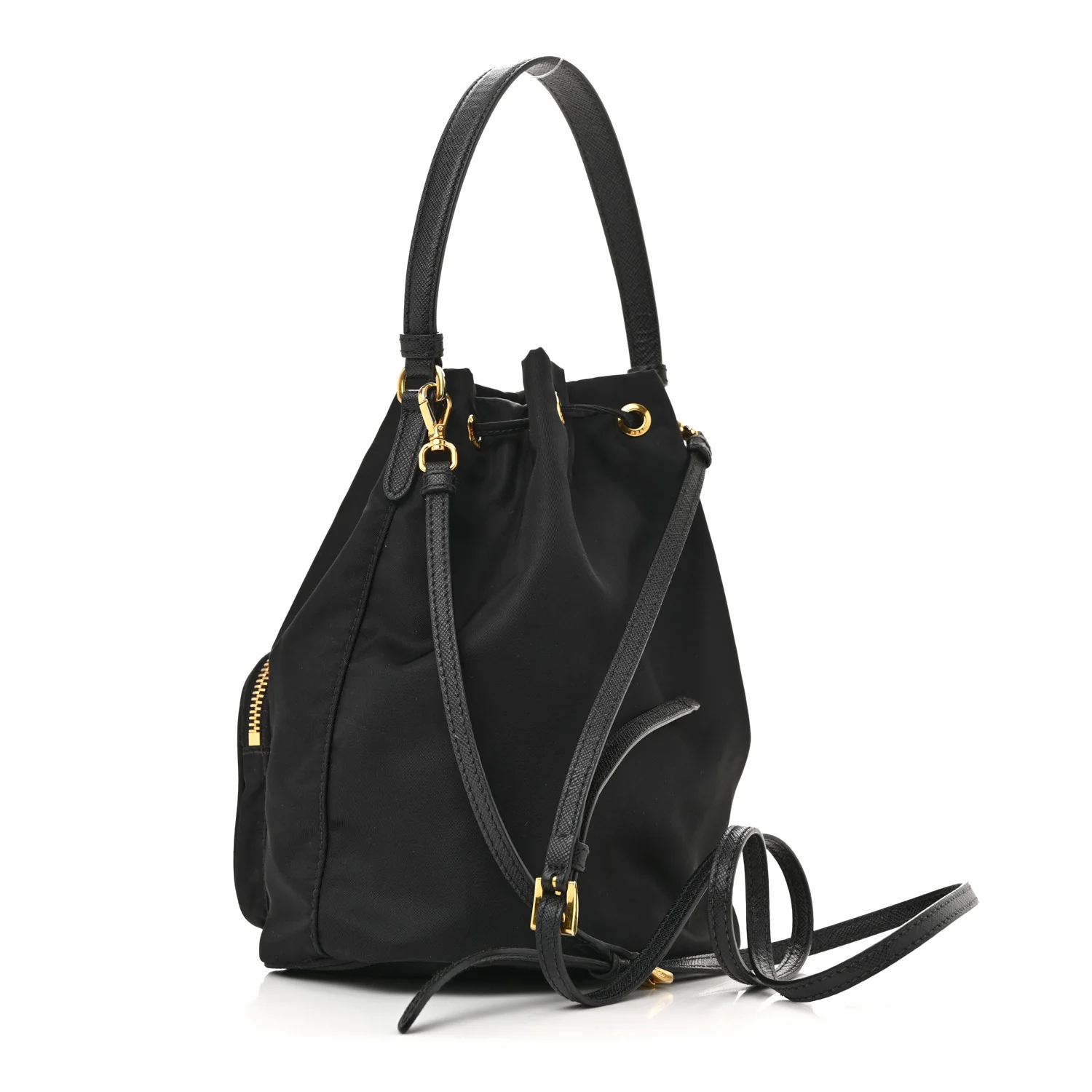 Saffiano Tessuto Nylon Mini Bucket Crossbody Bag Black
