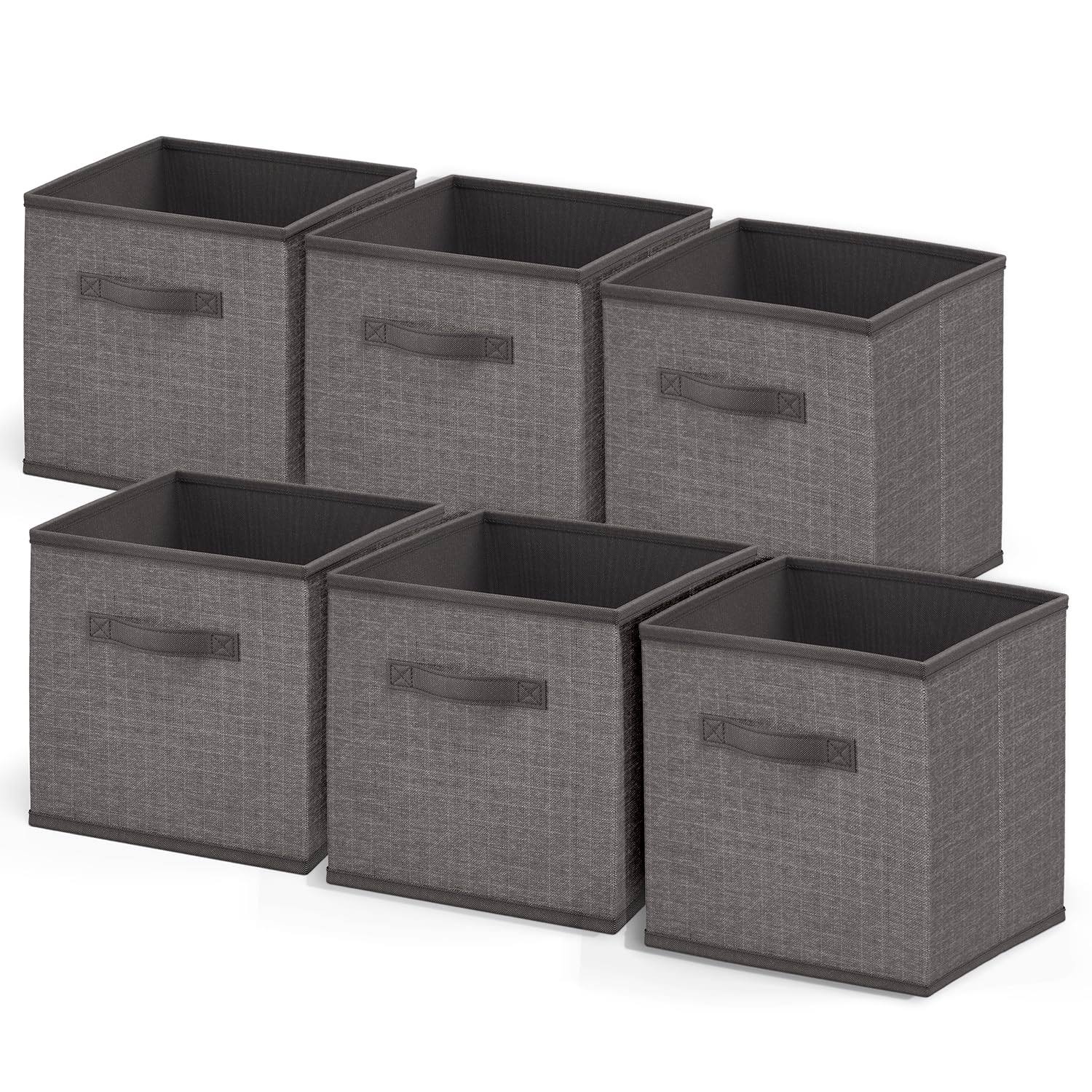Nestl Cube Storage Bins, Foldable 6 Cube Storage Organizer Bins, Fabric Storage Cubes, Storage Basket with Handles, Grey Closet Storage Bins, 11-Inch Cube