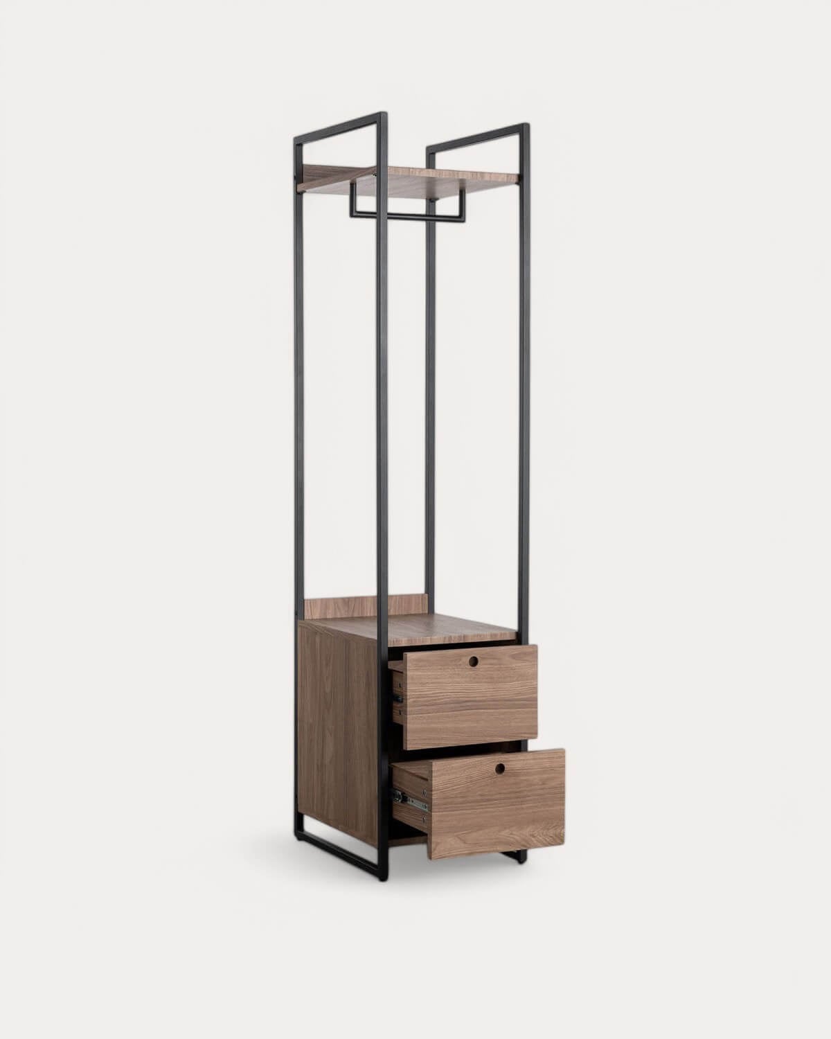 Mirey - Perchero de Pie con dos Cajones de Metal y Madera (180x40 cm) Mirey