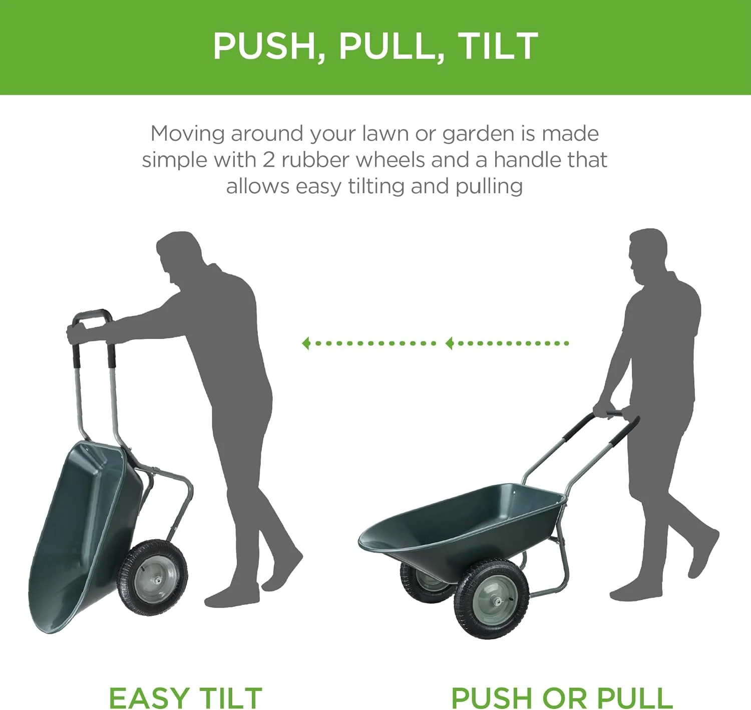 HLL Dual-Wheel Home Utility Yard Wheelbarrow Garden Cart w/Built-in Stand for Lawn, Gardening, Construction Dark Gray(Dark Gray) - Image 4