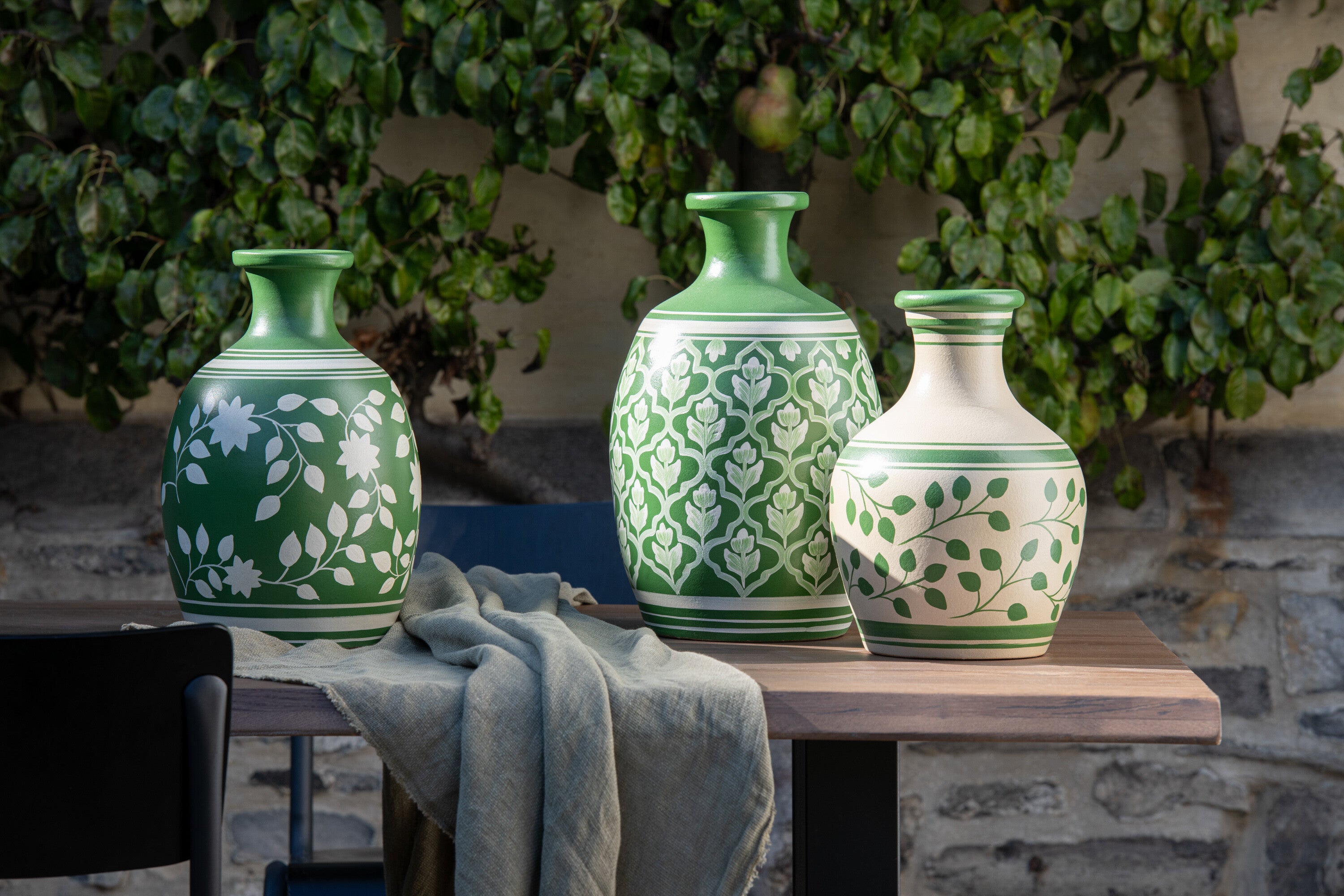 J-Line vaas Bloemen + Lijnen Terracotta - keramiek - groen w