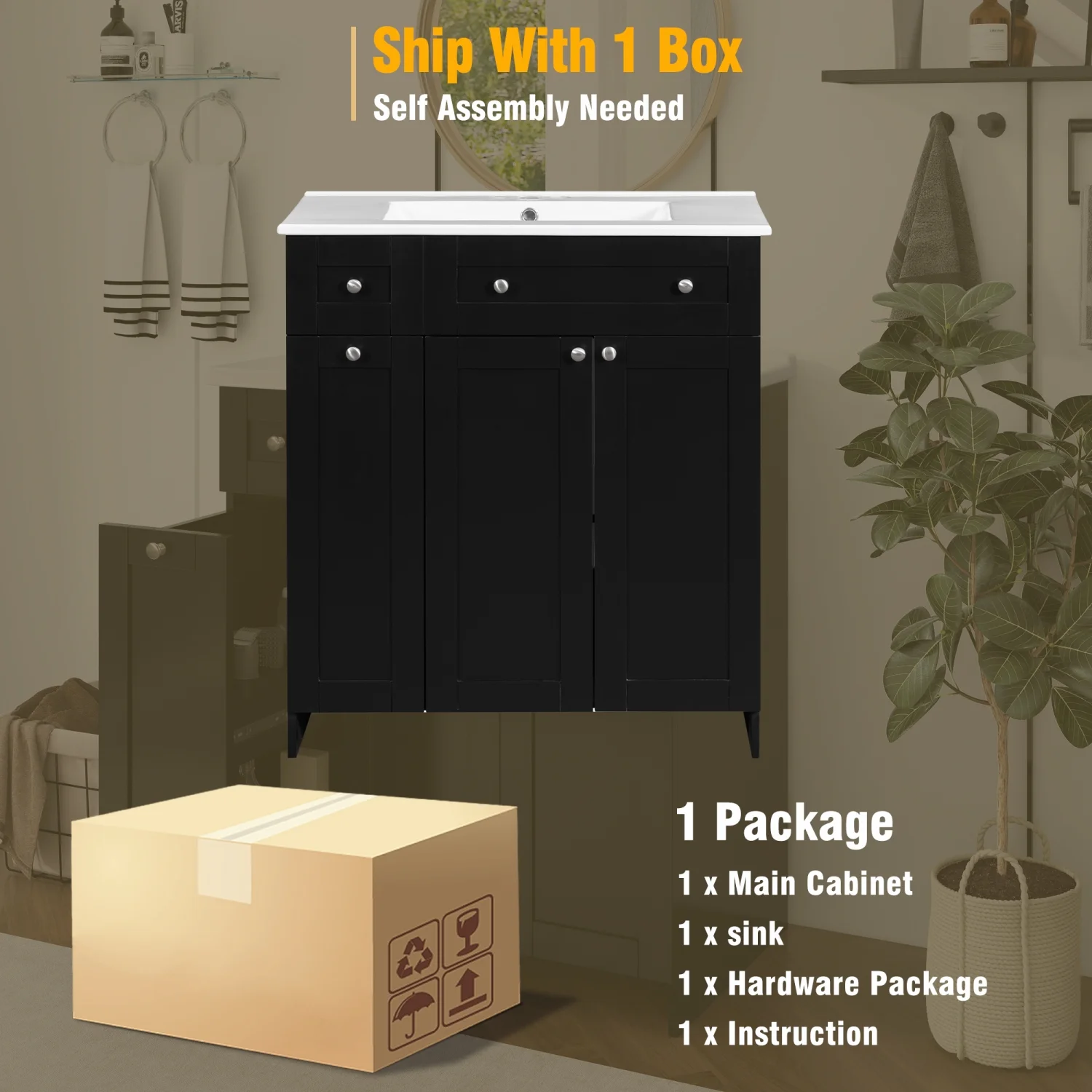 30" Bathroom Vanity with Sink Combo Wall Mounted Storage Cabinet Set with Soft Close Drawers, Modern Design with Invisible Handle, Resin Basin Sink Top, Gray - Image 9