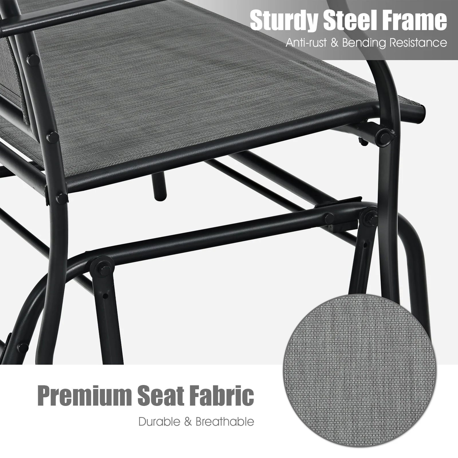Costway Patio Glider Rocking Bench Double 2 Person Chair Loveseat Garden Black