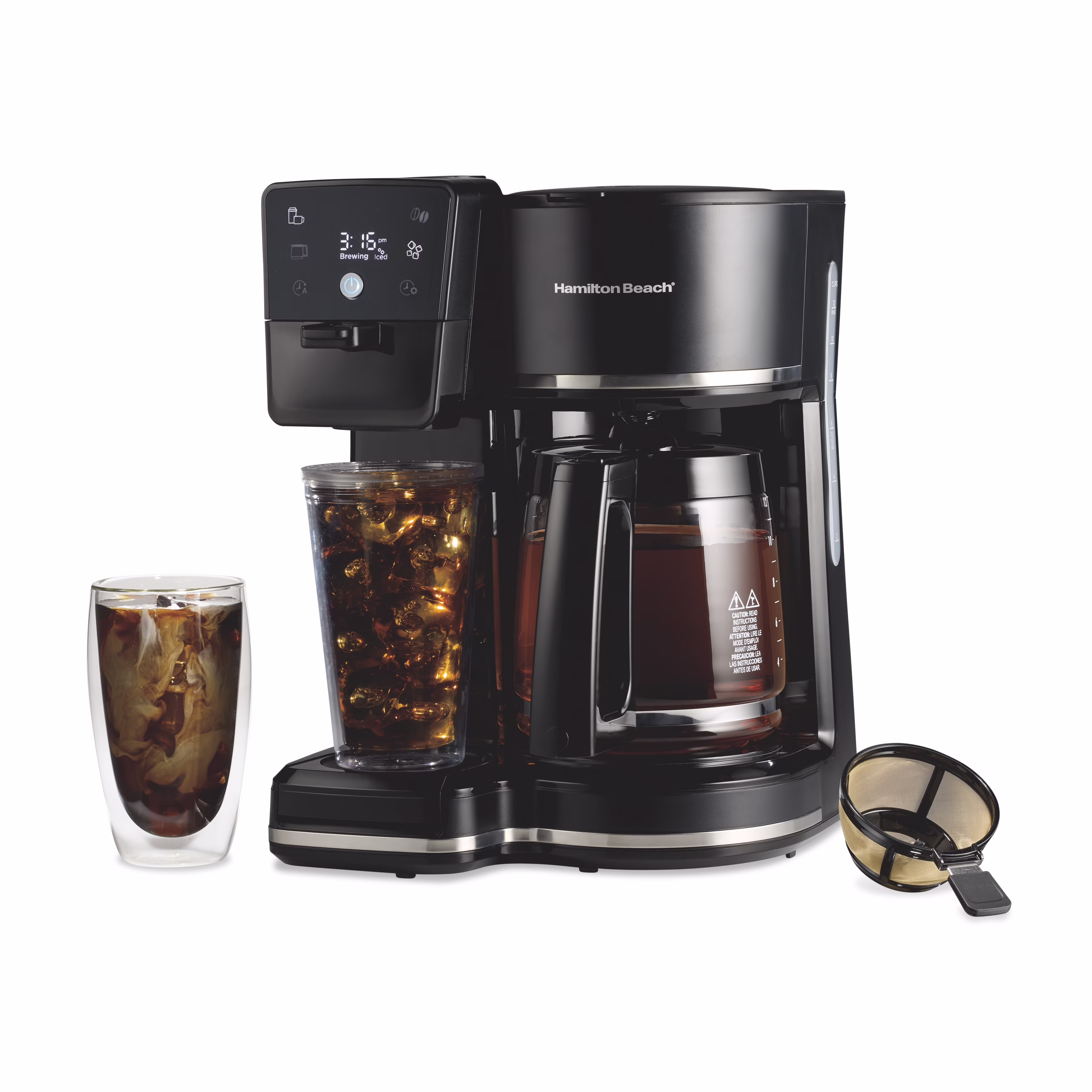 Hamilton Beach 2 - Way Programmable Iced/Hot Coffee Maker, Single - Serve and 12 Cup Glass Carafe, 47501J