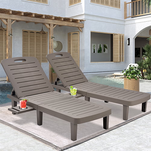 Patio Lounge Chair Set of 2, Adjustable Chaise with Side Table, Outdoor Lounger Recliner for Poolside, Patio, Backyard, Wood Texture Design | Waterproof | Easy to Assemble | Max Weight 330 lbs White(White,1PCS) - Image 6