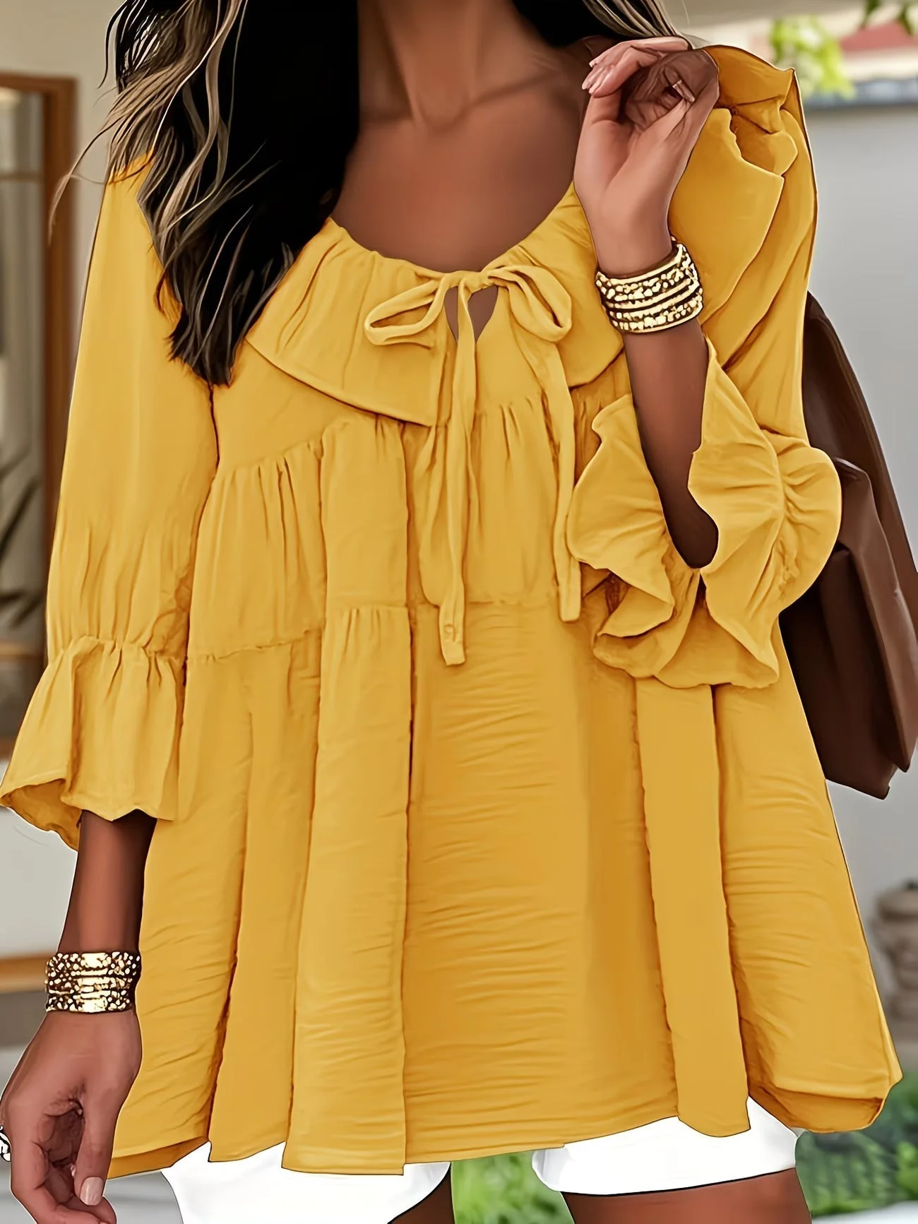 Blouse Femme Élégante à Col Volanté