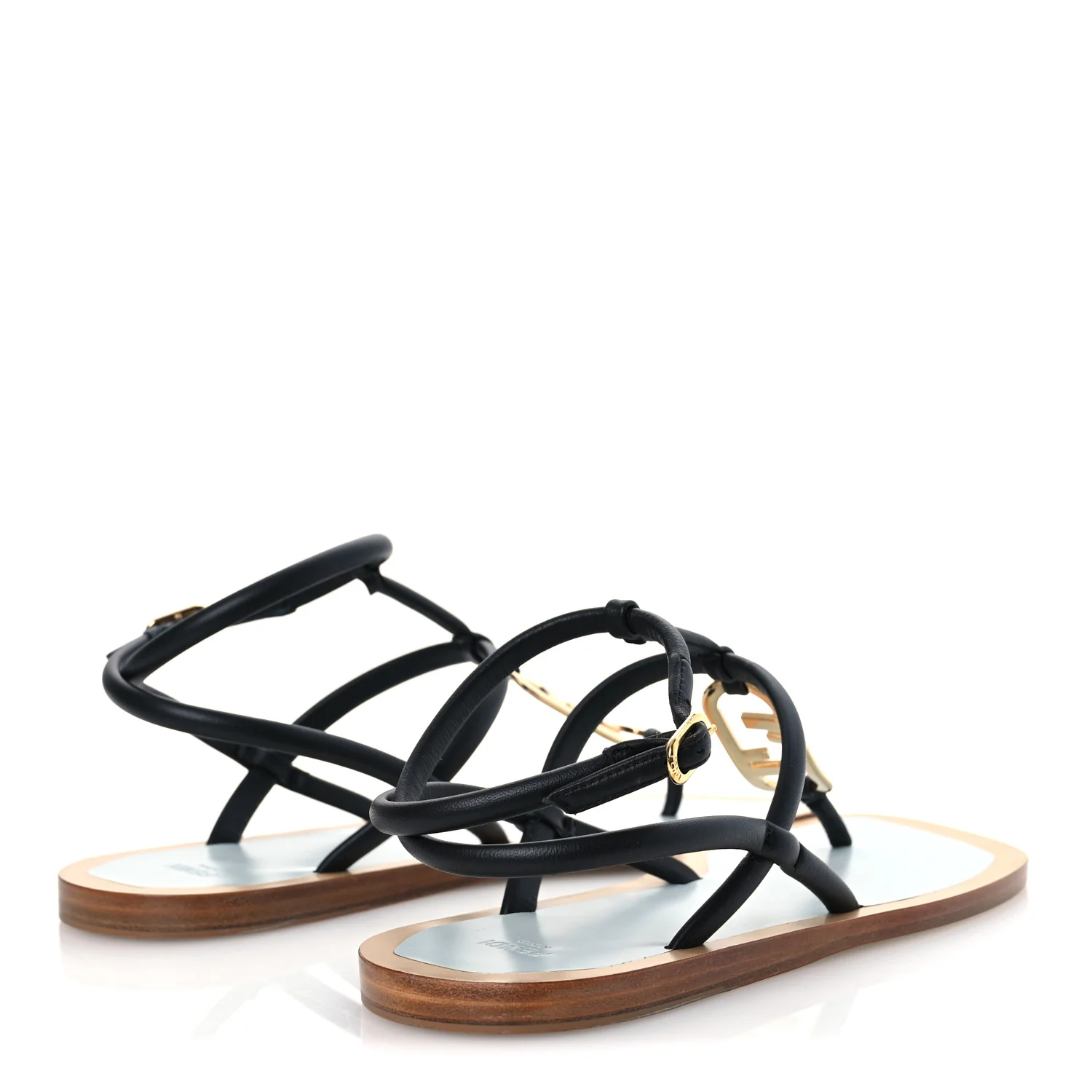 Nappa O'Lock Flat Thong Sandals 37 Black